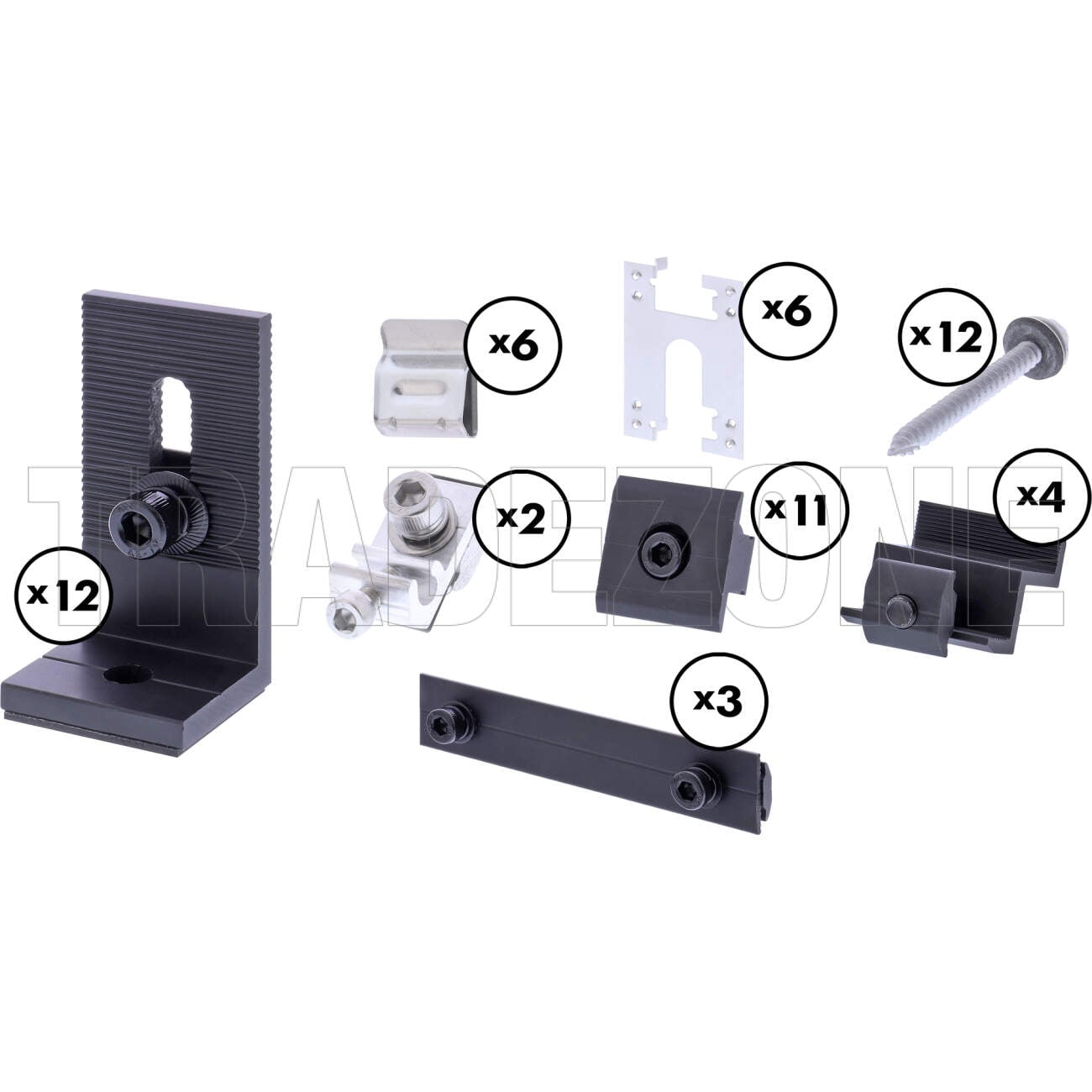Powerwave 6 Panel 28mm & 30mm Compatible TIN Roof Solar Mounting Kit BLACK (Excluding Rail) - See Alternate Option SKU 89733