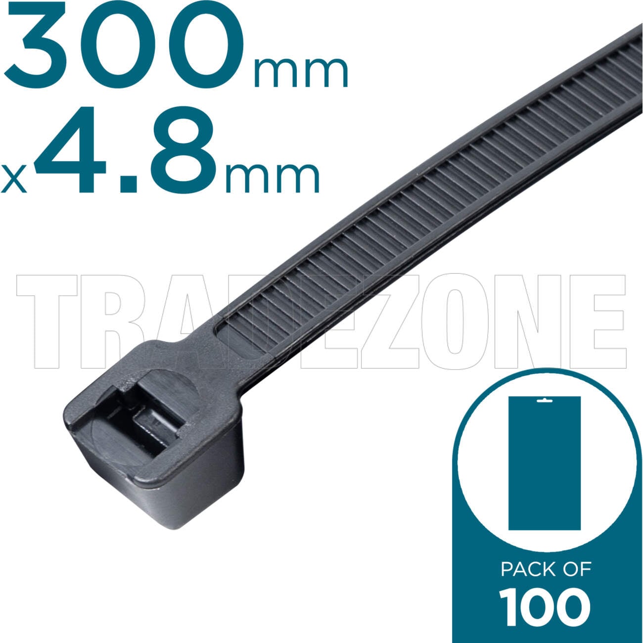 Powerwave 300mm x 4.8mm Nylon Cable Ties Black Pack of 100