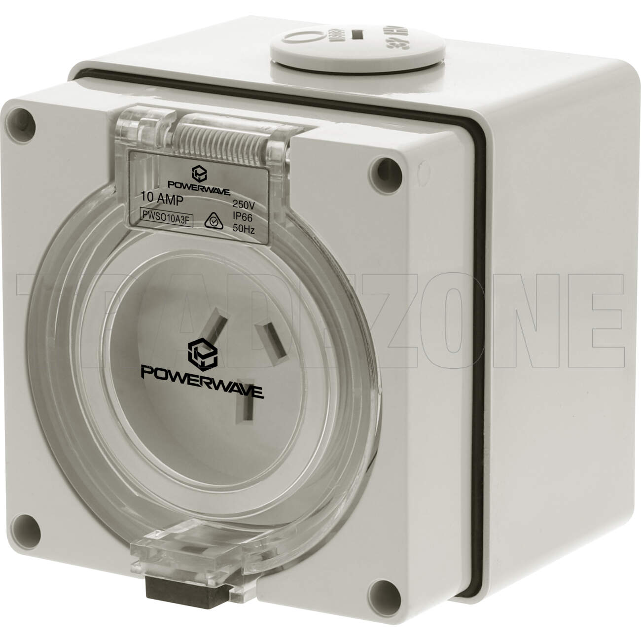 Powerwave 10 Amp Single Phase 3 Flat Pins IP66 Industrial Socket Outlet Grey