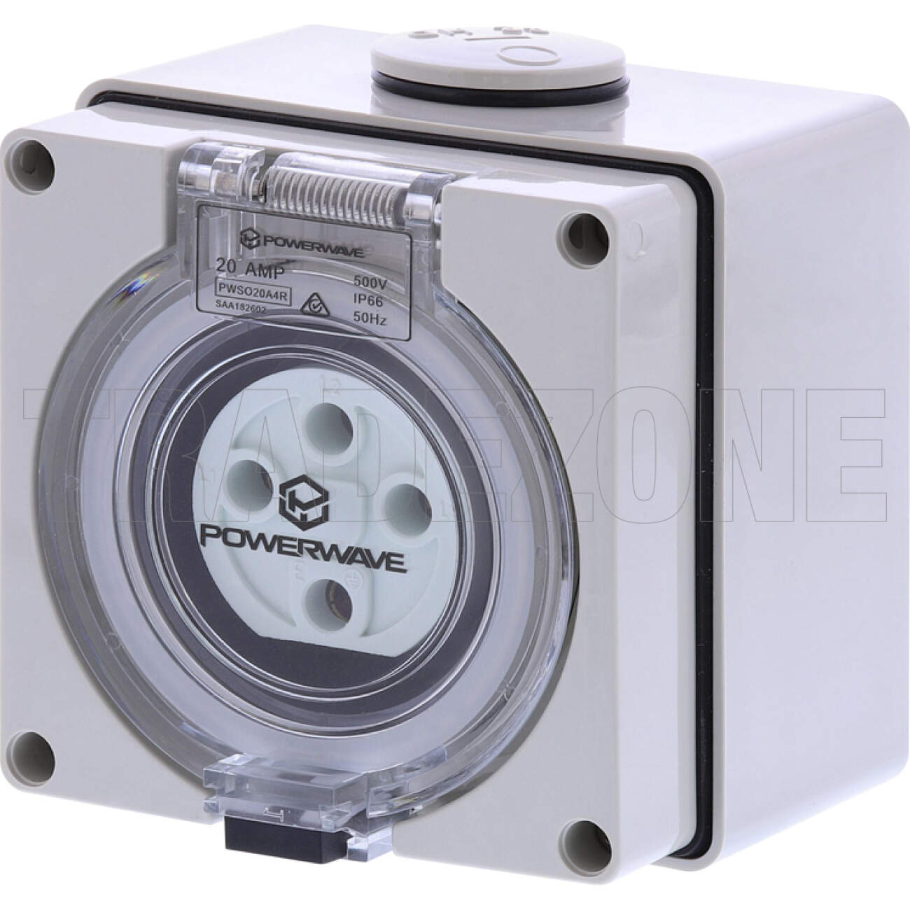 Powerwave 20 Amp 3 Phase 4 Round Pins IP66 Industrial Socket Outlet Grey