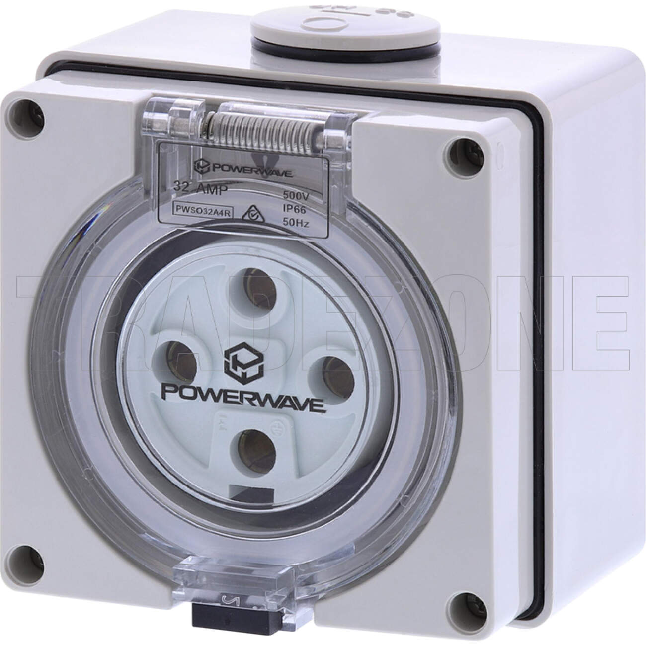 Powerwave 32 Amp 3 Phase 4 Round Pins IP66 Industrial Socket Outlet Grey