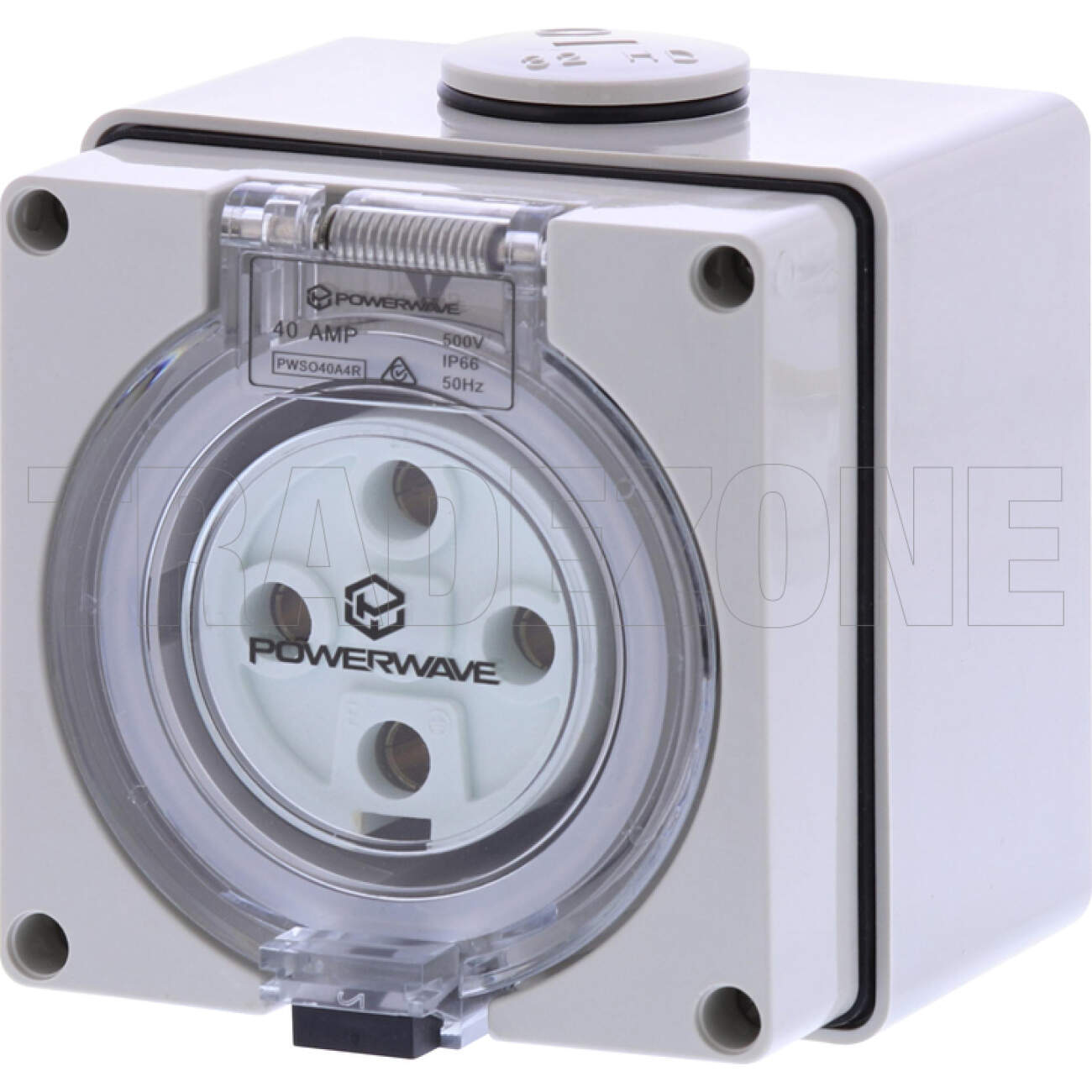 Powerwave 40 Amp 3 Phase 4 Round Pins IP66 Industrial Socket Outlet Grey