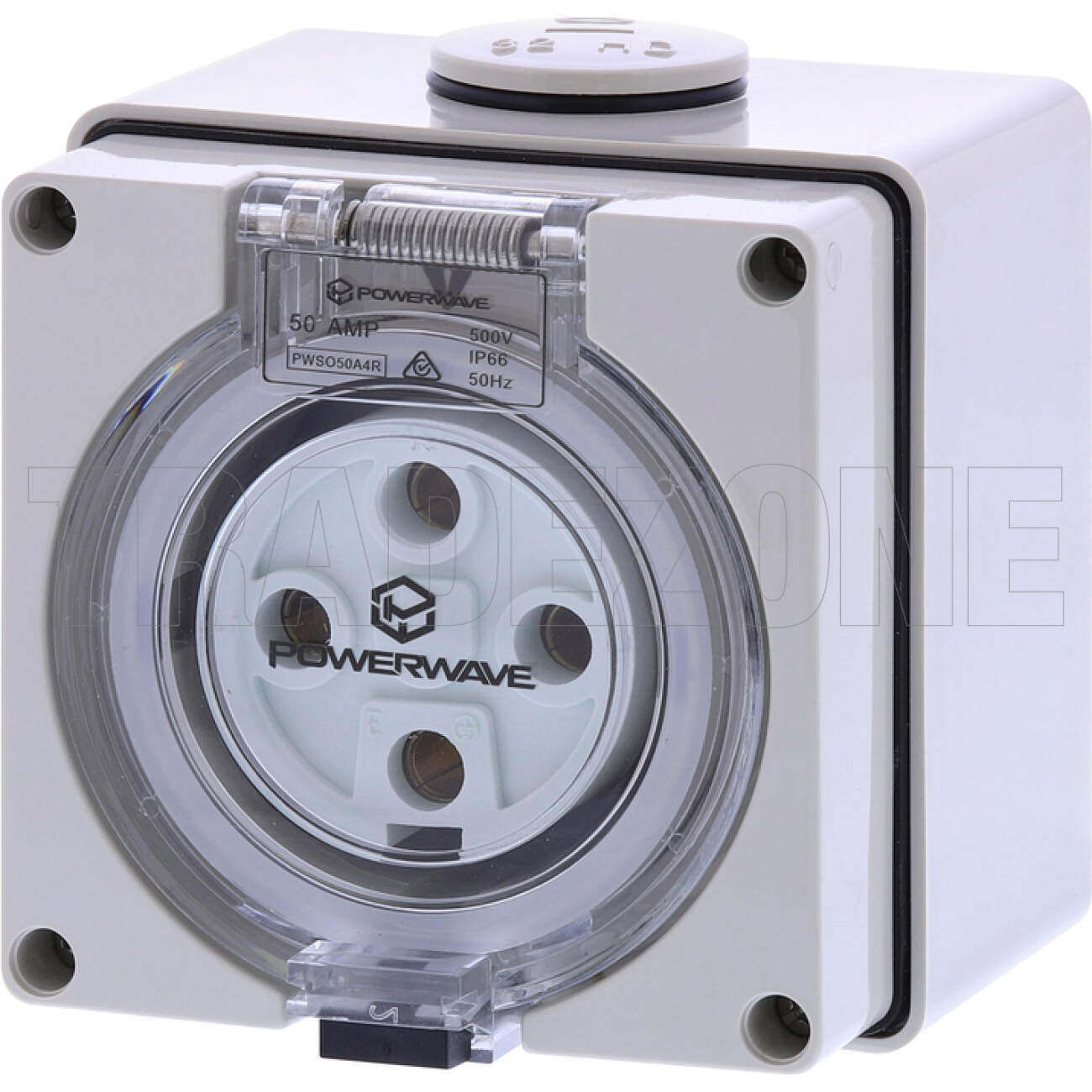 Powerwave 50 Amp 3 Phase 4 Round Pins IP66 Industrial Socket Outlet Grey