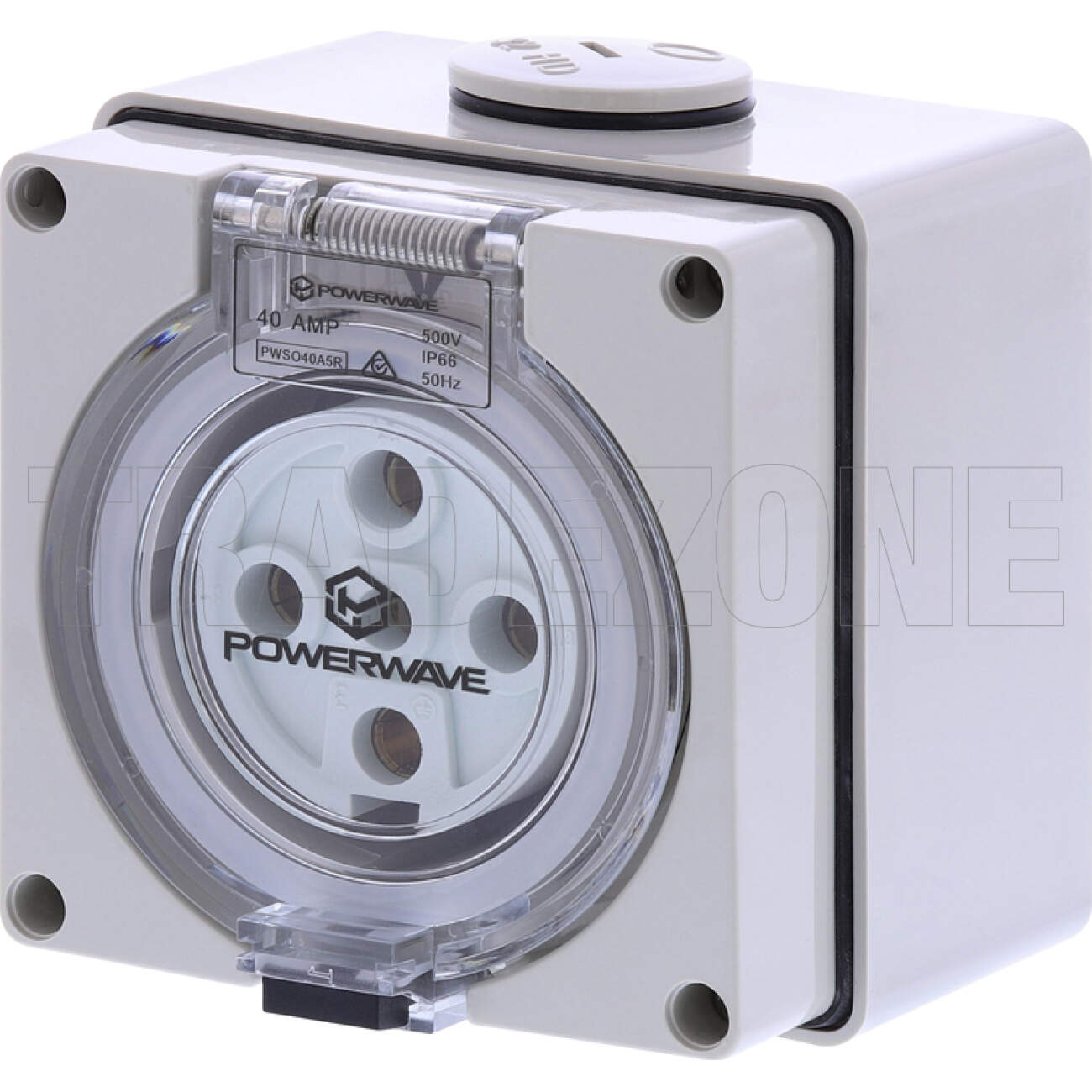 Powerwave 40 Amp 3 Phase 5 Round Pins IP66 Industrial Socket Outlet Grey