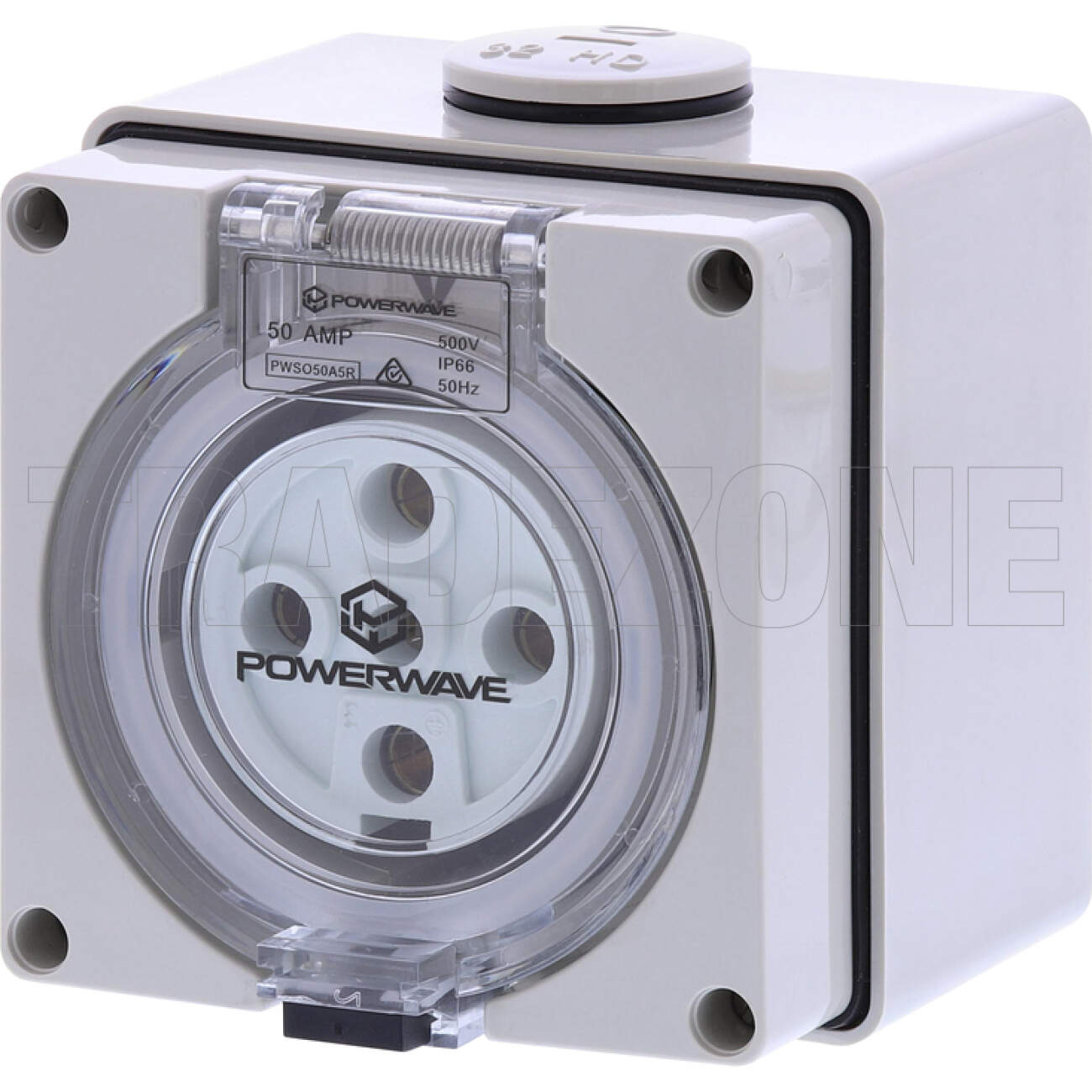 Powerwave 50 Amp 3 Phase 5 Round Pins IP66 Industrial Socket Outlet Grey