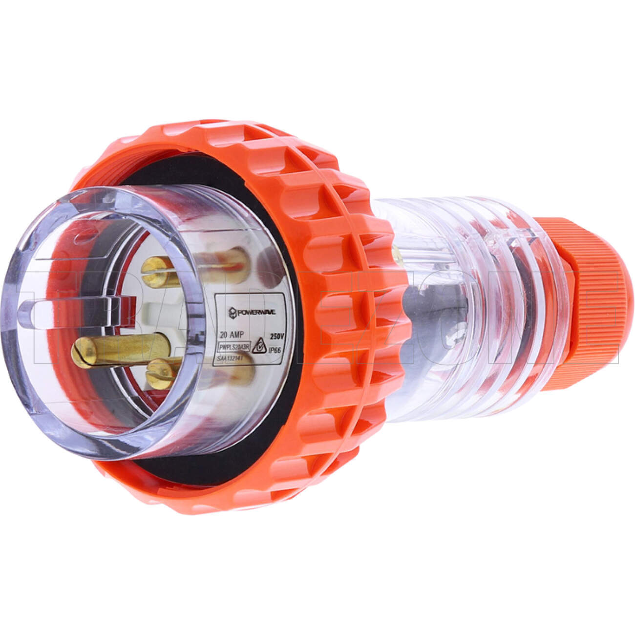 Powerwave 20 Amp Single Phase 3 Round Pins IP66 Straight Industrial Plug Orange