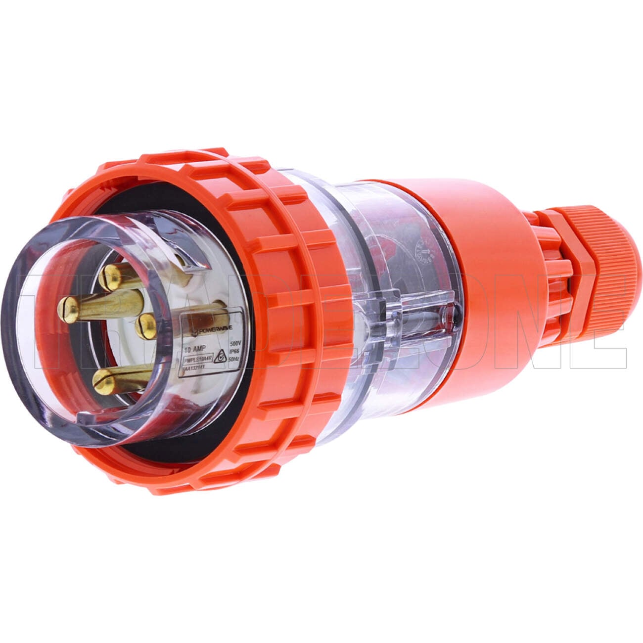 Powerwave 10 Amp 3 Phase 4 Round Pins IP66 Straight Industrial Plug Orange