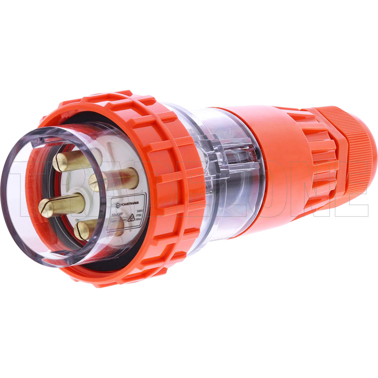 Powerwave 32 Amp 3 Phase 4 Round Pins IP66 Straight Industrial Plug Orange