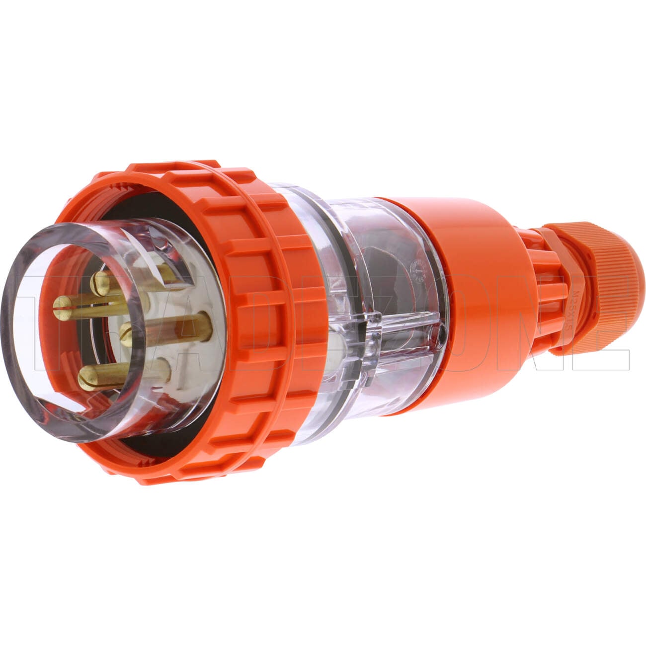 Powerwave 50 Amp 3 Phase 4 Round Pins IP66 Straight Industrial Plug Orange