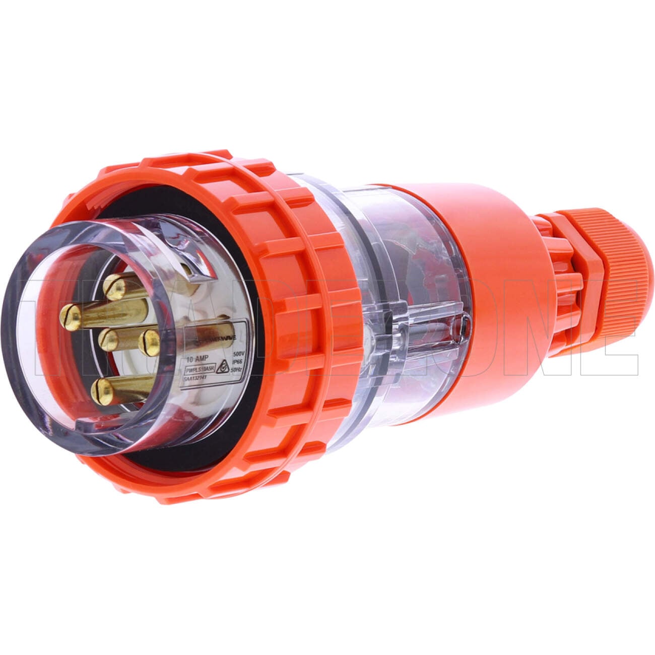 Powerwave 10 Amp 3 Phase 5 Round Pins IP66 Straight Industrial Plug Orange