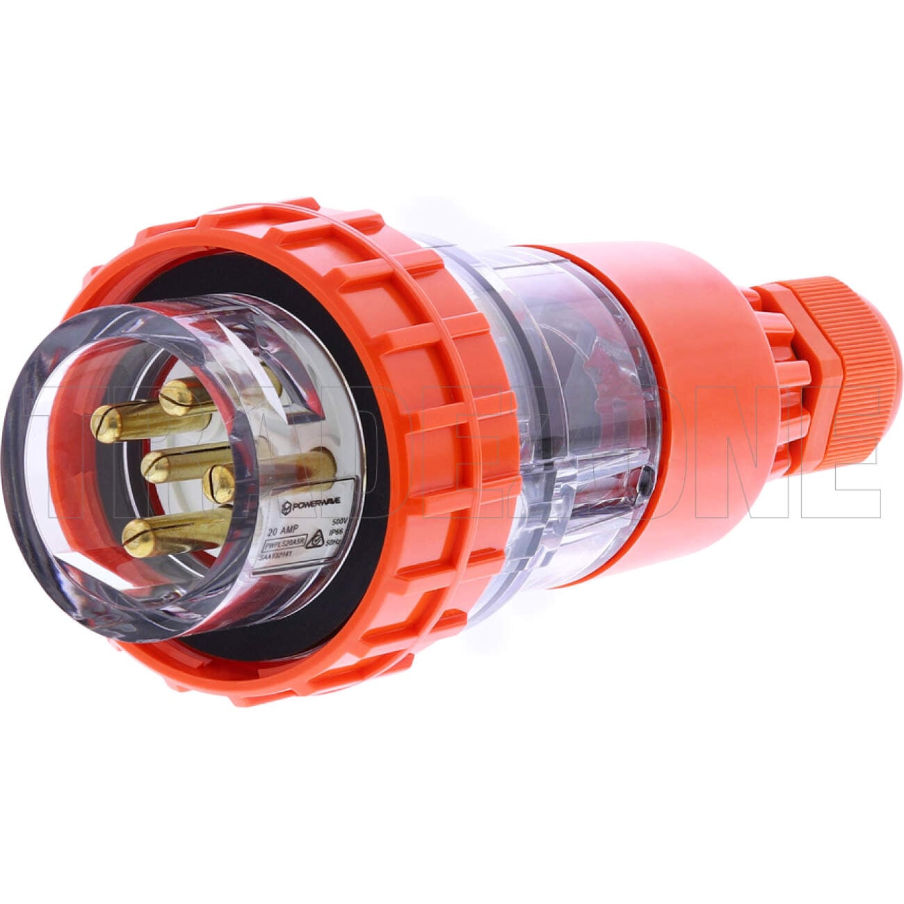 Powerwave 20 Amp 3 Phase 5 Round Pins IP66 Straight Industrial Plug Orange