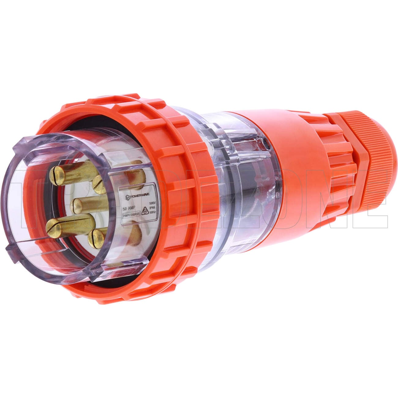 Powerwave 50 Amp 3 Phase 5 Round Pins IP66 Straight Industrial Plug Orange
