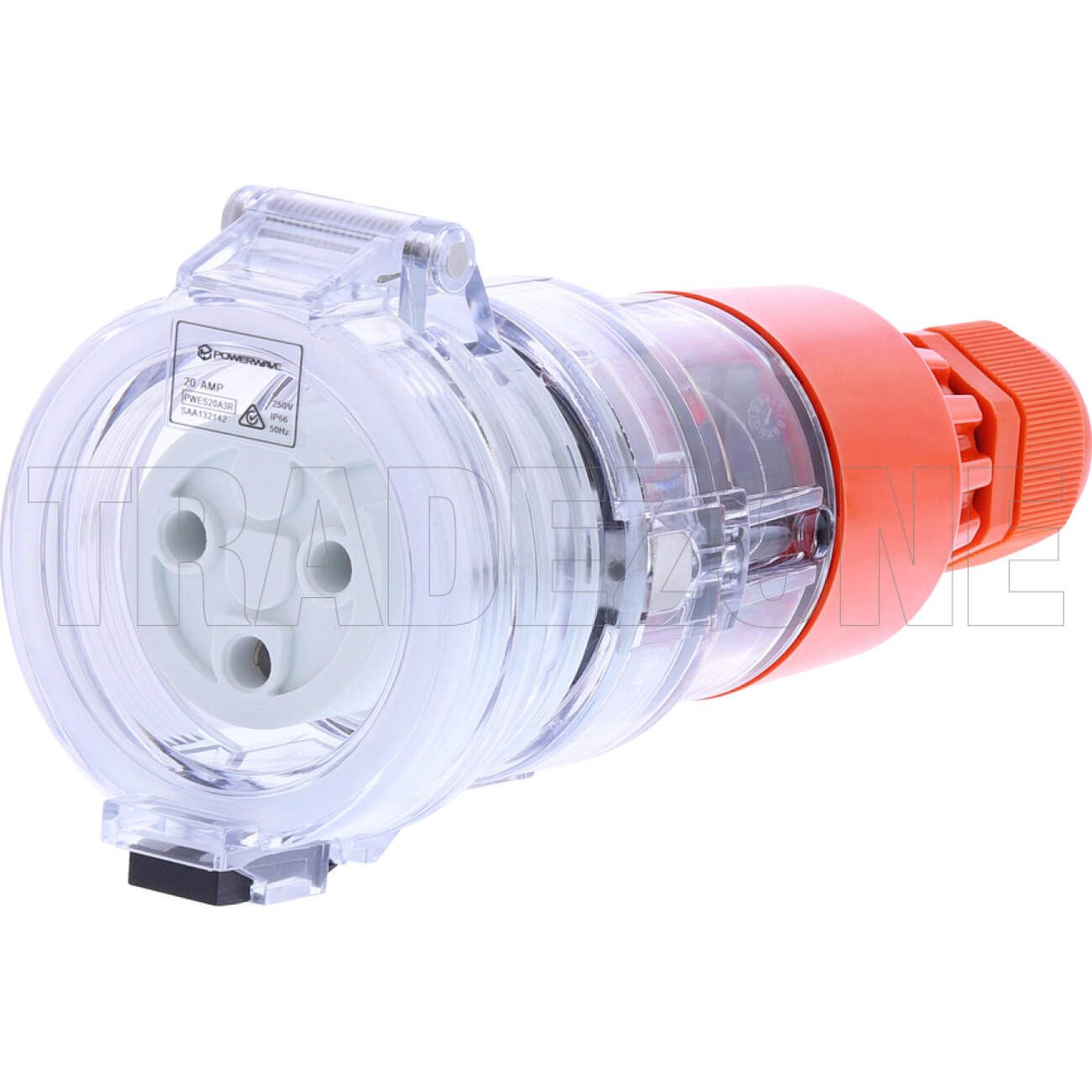 Powerwave 20 Amp Single Phase 3 Round Pins IP66 Industrial Straight Extension Socket Orange