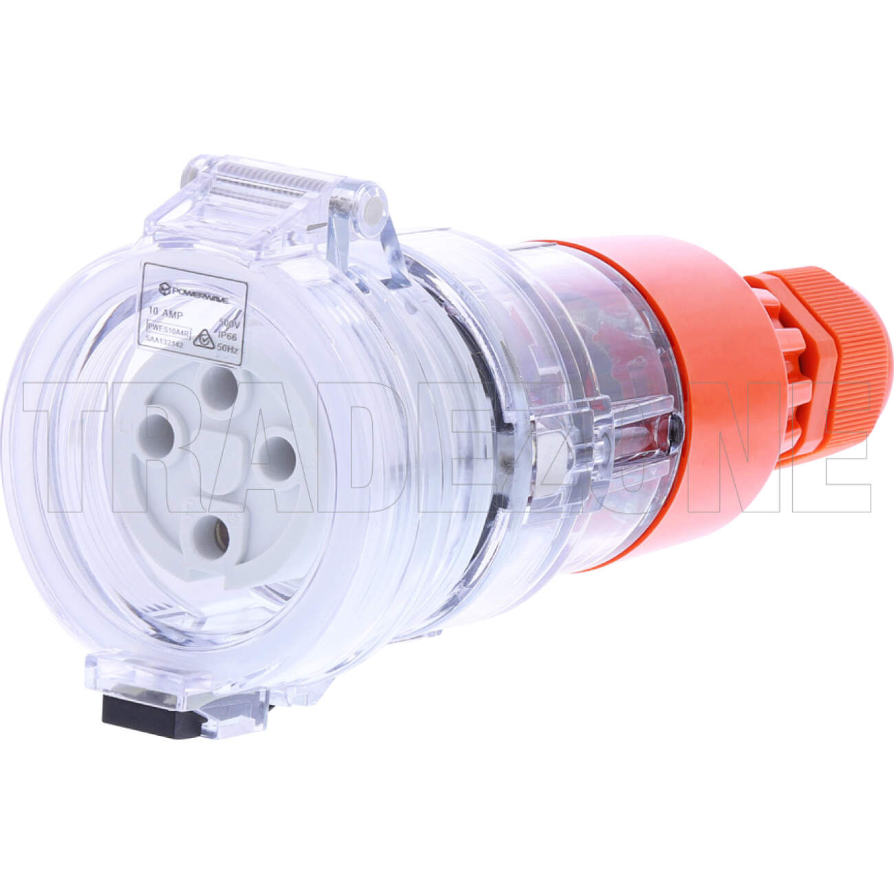 Powerwave 10 Amp 3 Phase 4 Round Pins IP66 Industrial Straight Extension Socket Orange