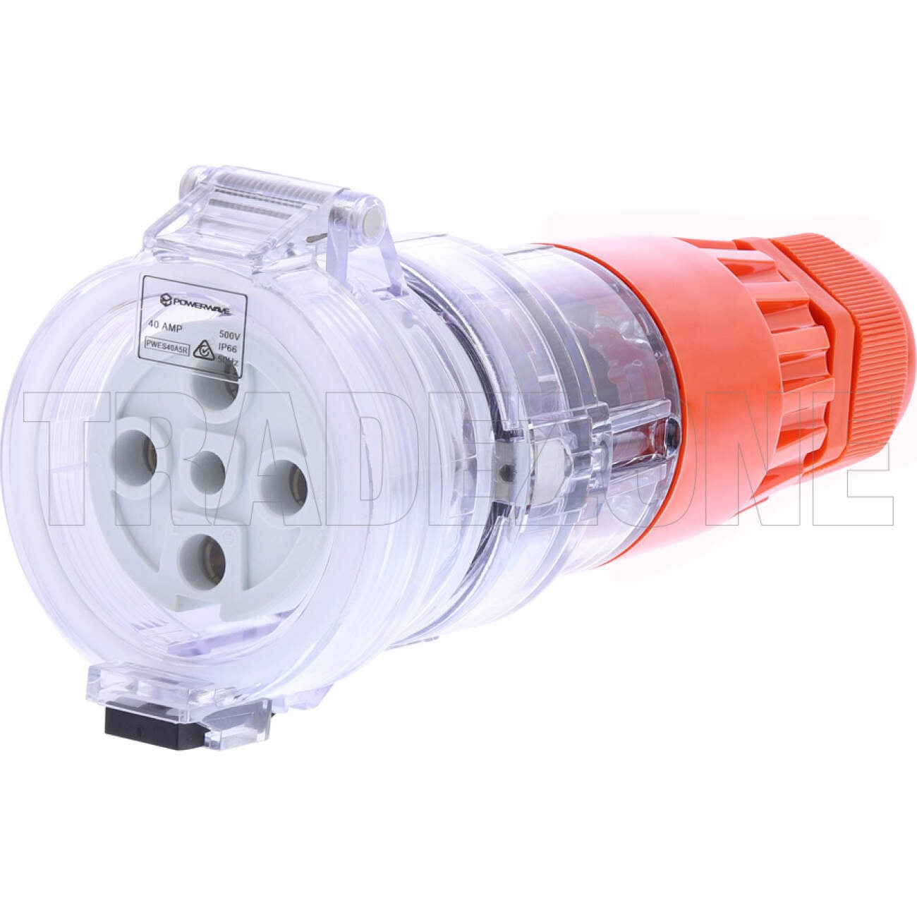 Powerwave 40 Amp 3 Phase 5 Round Pins IP66 Industrial Straight Extension Socket Orange