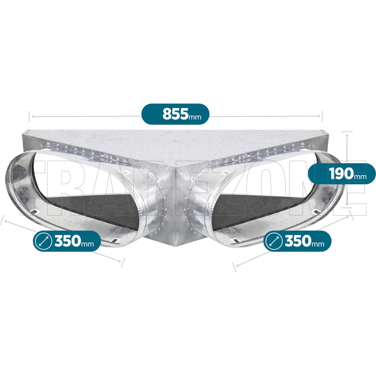 Powerwave Air 855mm x 190mm Supply Air V-Box Plenum with 2 x 350mm Spigot Suitable for Daikin Models FDYAN50/60/71/85/100 & FDYA71/85/100