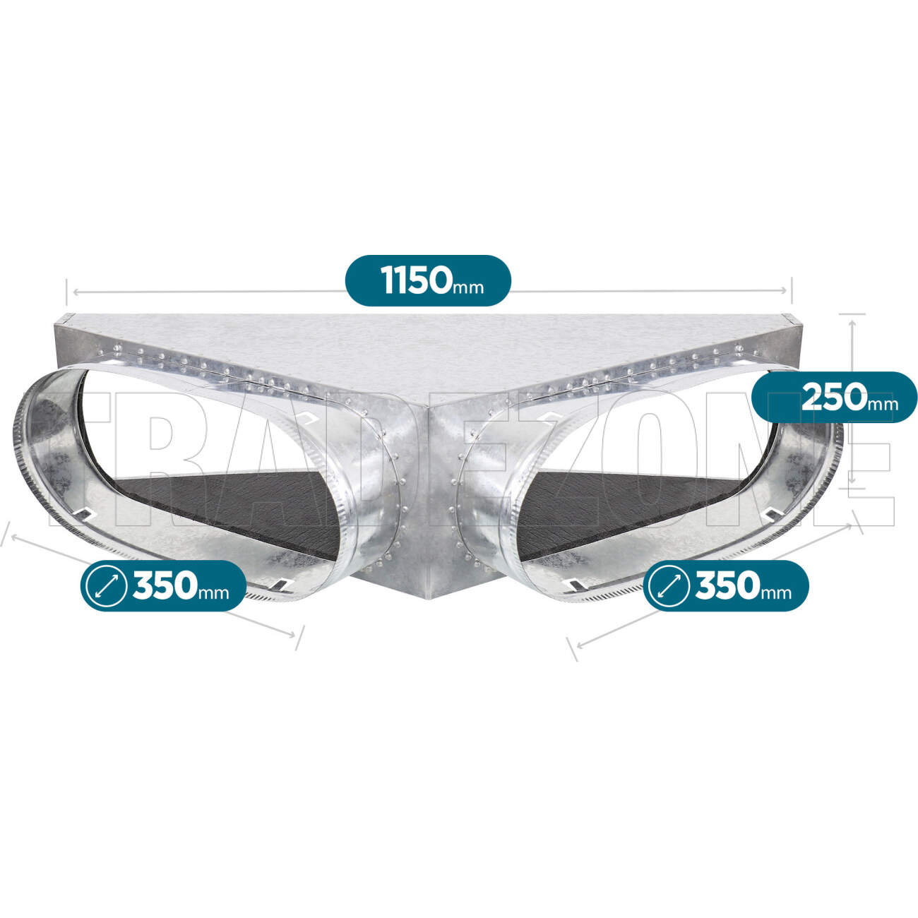 Powerwave Air 1150mm x 250mm Supply Air V-Box Plenum with 2 x 350mm Spigot Suitable for Daikin Models FDYAN125/140/160 & Samsung Models ACT100/120/140/160 & Hisense AUD-125/140/160/180