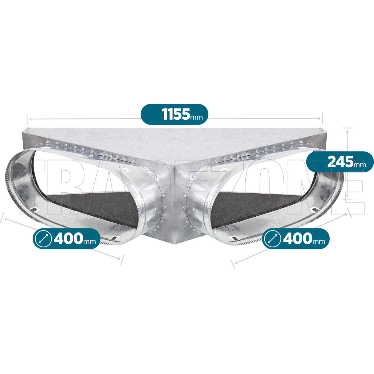 Powerwave Air 1150mm x 250mm Supply Air V-Box Plenum with 2 x 400mm Spigot Suitable for Daikin Models FDYAN125/140/160 & Samsung Models ACT100/120/140/160 & Hisense AUD-125/140/160/180