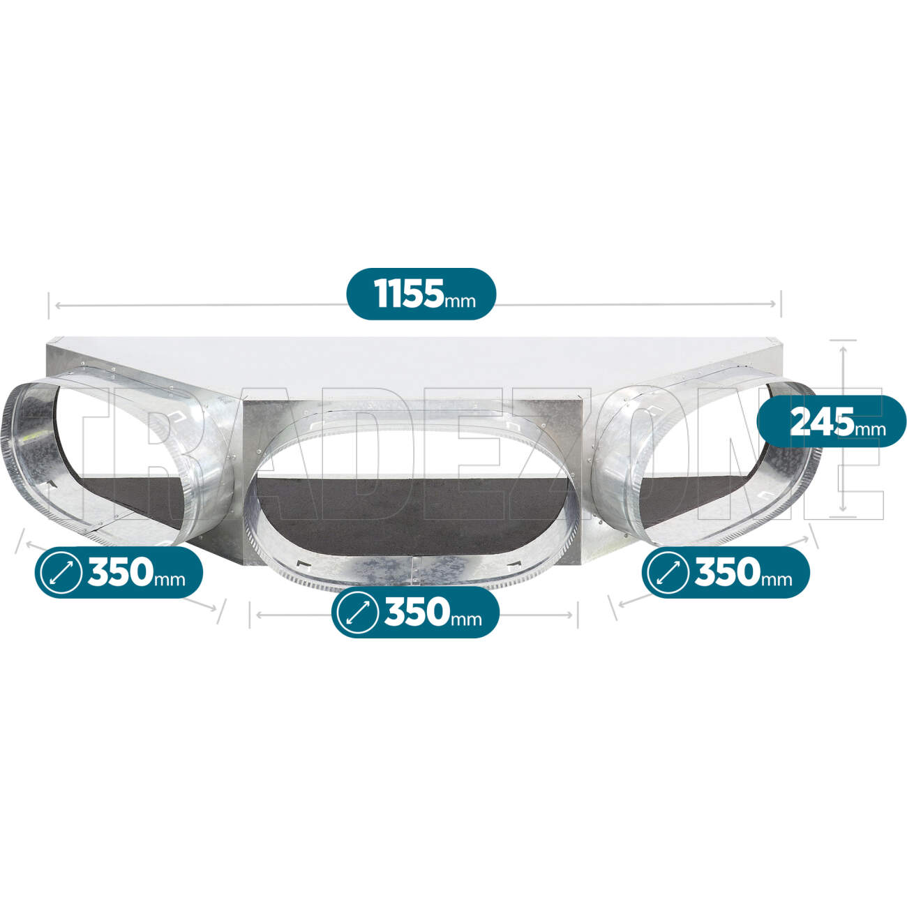 Powerwave Air 1150mm x 250mm Supply Air V-Box Plenum with 3 x 350mm Spigot Suitable for Daikin Models FDYAN125/140/160 & Samsung Models ACT100/120/140/160 & Hisense AUD-125/140/160/180