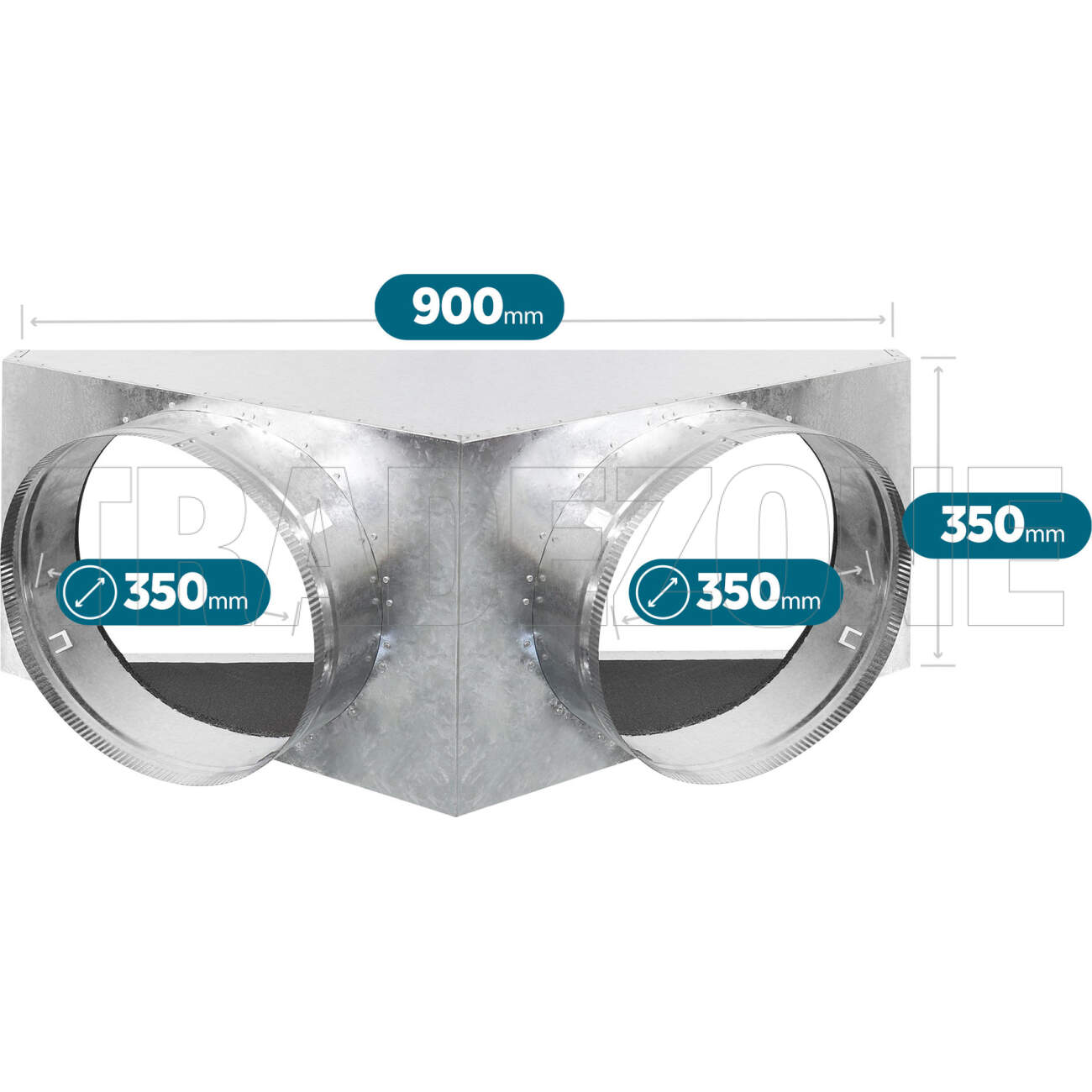 Powerwave Air 900mm x 350mm Supply Air V-Box Plenum with 2 x 350mm Spigot Suitable for Mitsubishi Models FDUA100/125