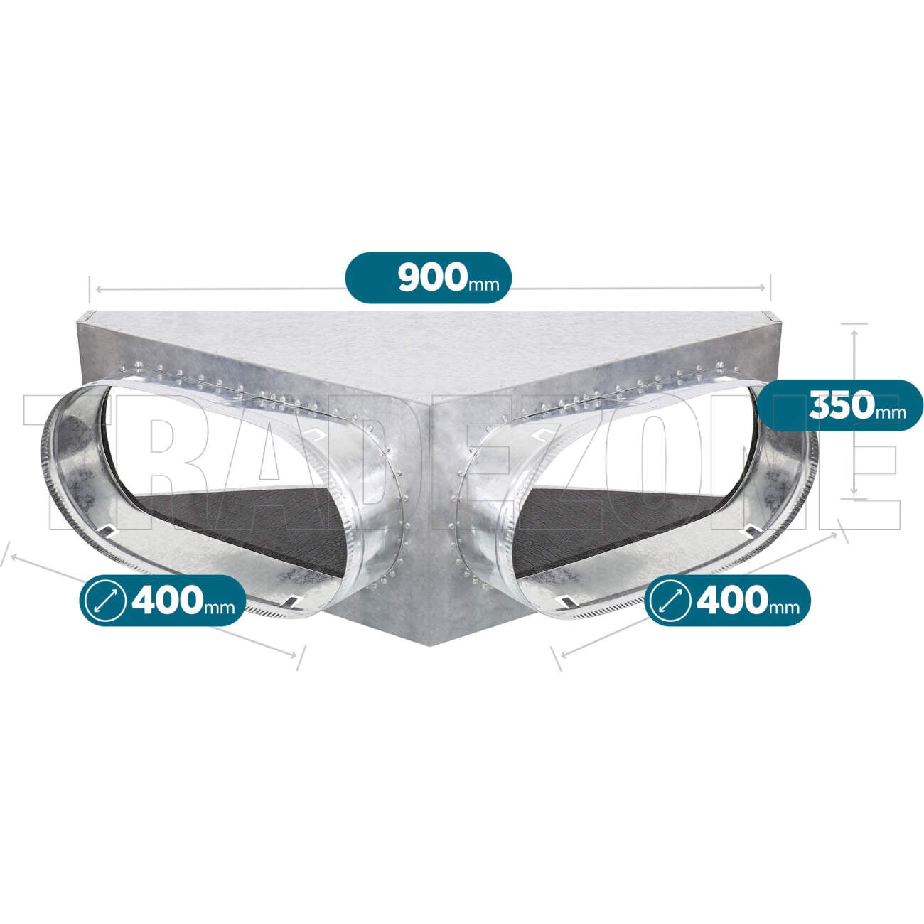 Powerwave Air 900mm x 350mm Supply Air V-Box Plenum with 2 x 400mm Spigot Suitable for Mitsubishi Models FDUA100/125