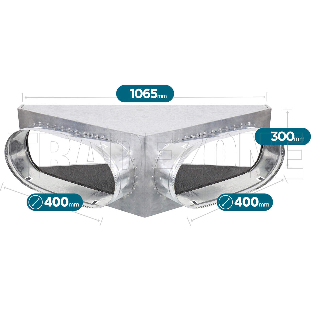 Powerwave Air 1065mm x 300mm Supply Air V-Box Plenum with 2 x 400mm Spigot Suitable for Mitsubishi Models FDUA140VNXWVH & FDUA160VNXWVH