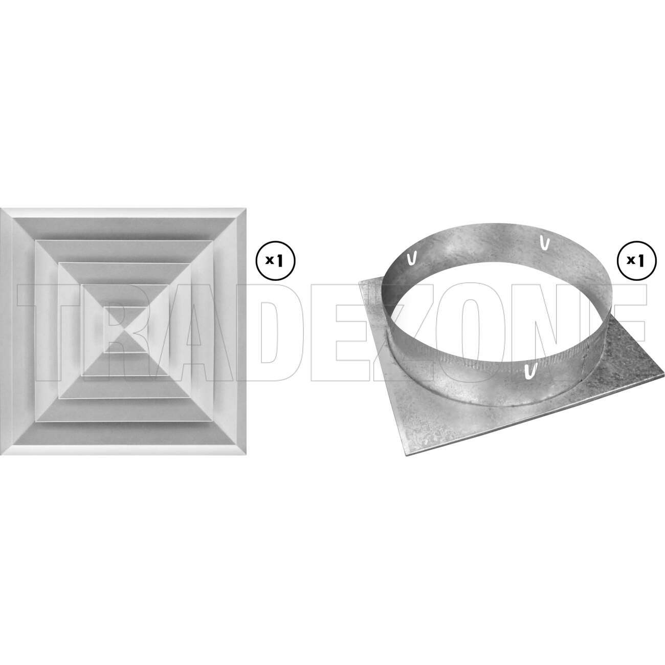 Powerwave Air 410mm x 410mm (Face) 4 Way Bevelled Edge Diffuser Complete with 250mm Neck Adaptor