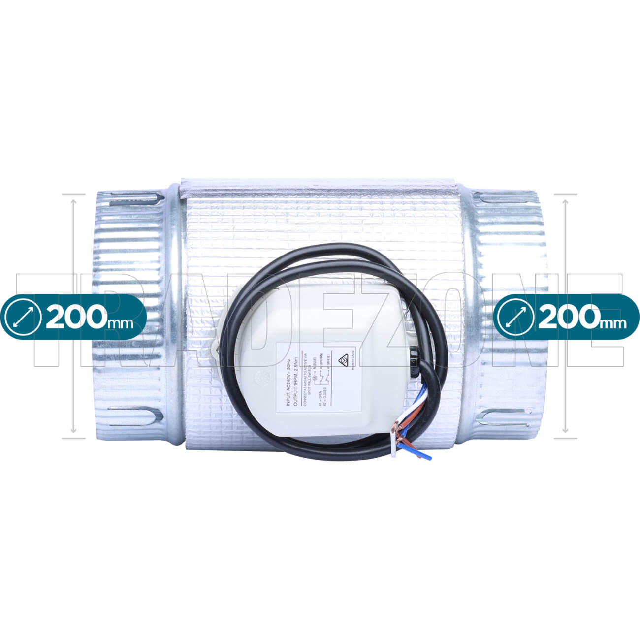 Powerwave Air 200mm DODC Motorised Metal Zone Damper 240 Volt