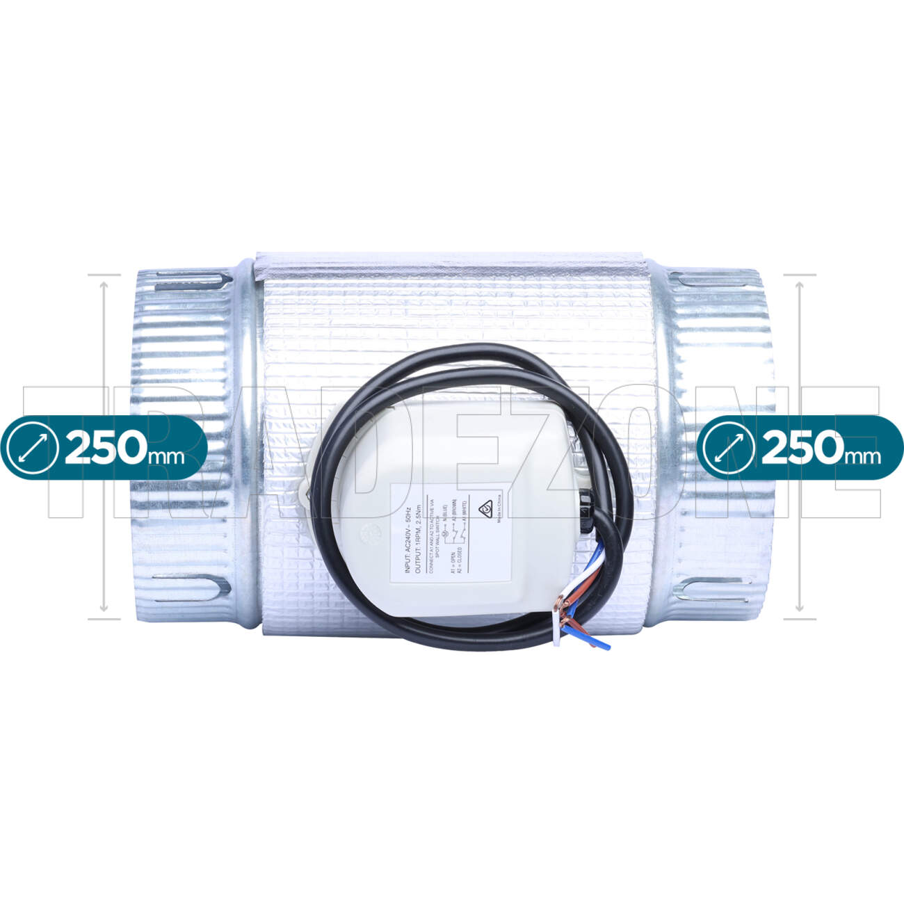 Powerwave Air 250mm DODC Motorised Metal Zone Damper 240 Volt