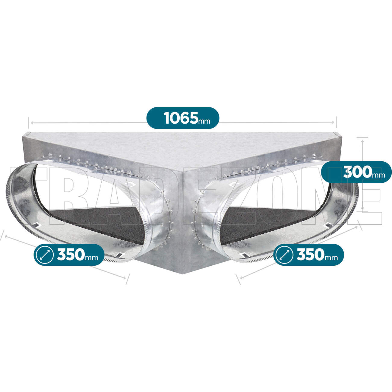 Powerwave Air 1065mm x 300mm Supply Air V-Box Plenum with 2 x 350mm Spigot Suitable for Mitsubishi Models FDUA140VNXWVH & FDUA160VNXWVH