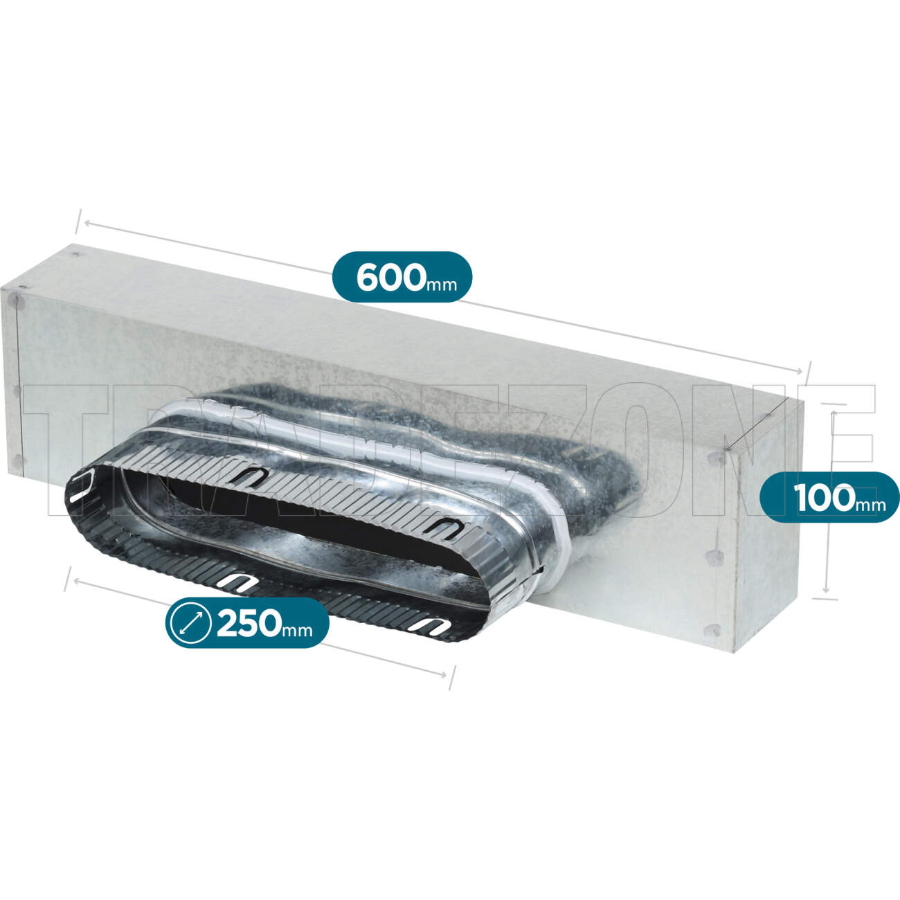 Powerwave 600mm x 150mm Metal Uni Boot with 250mm Spigot (10mm Internally Insulated)