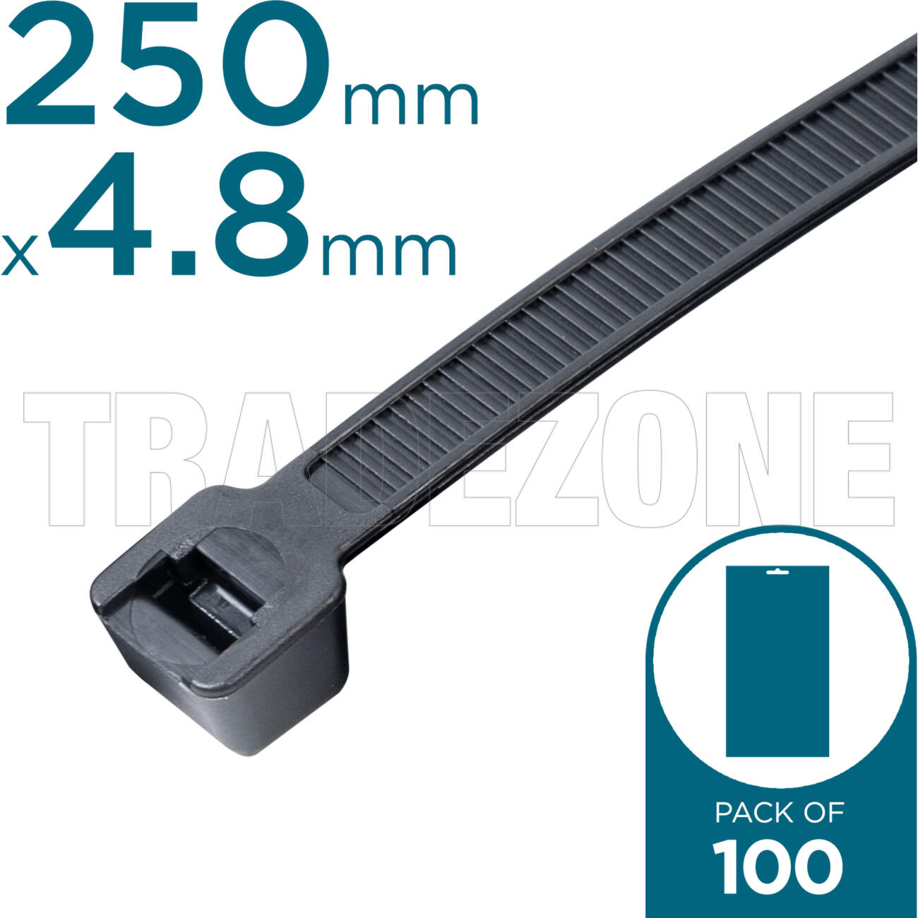 Powerwave 250mm x 4.8mm Plastic Cable Ties Black Pack of 100