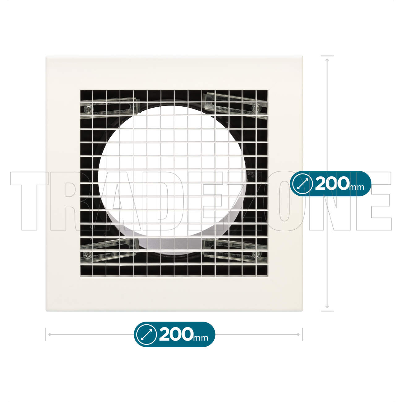Powerwave Air 200mm x 200mm Egg Crate Grille with 150mm Neck Adaptor & Fixing Clips