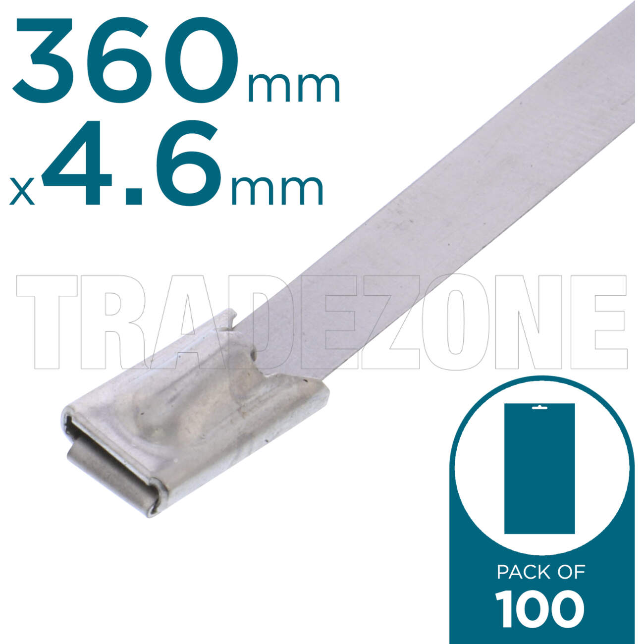 Powerwave 360mm x 4.6mm Stainless Steel Cable Ties Pack Of 100