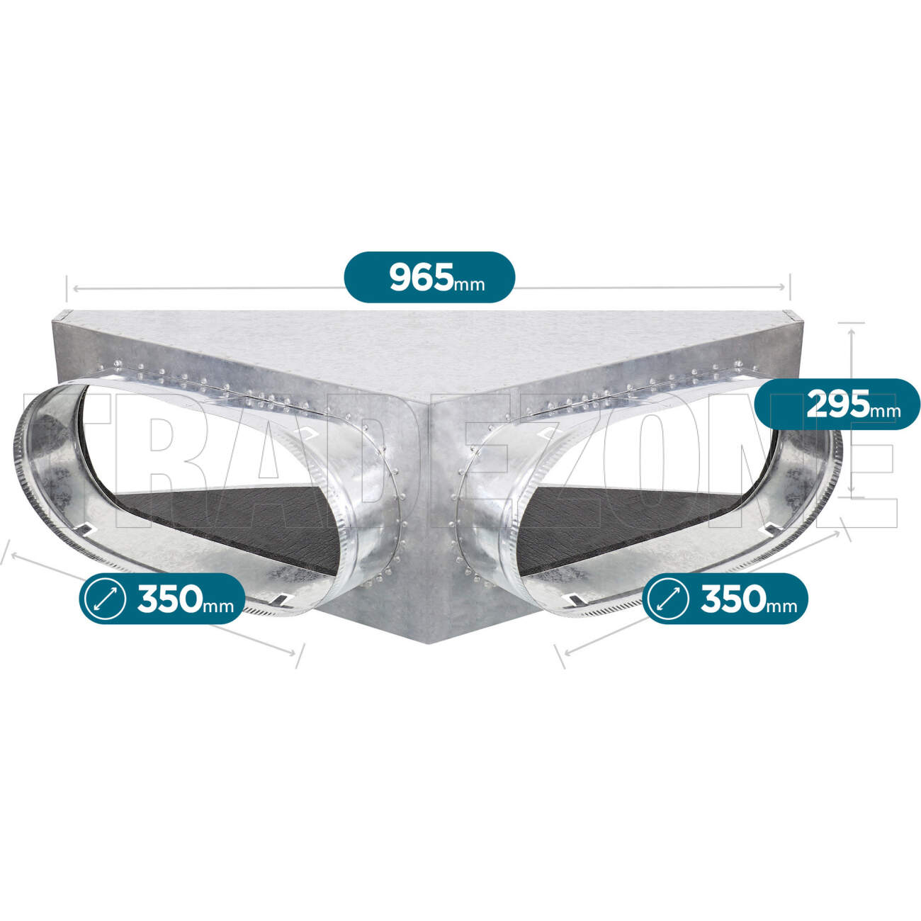 Powerwave Air 965mm x 295mm Supply Air V-Box Plenum with 2 x 350mm Spigot Suitable for Hisense