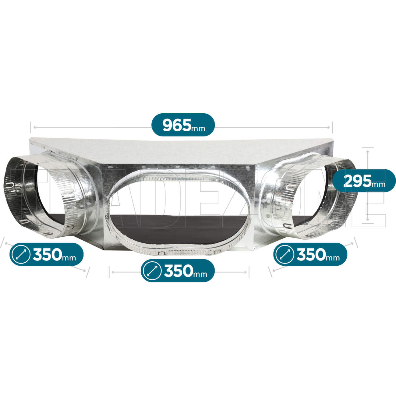Powerwave Air 965mm x 295mm Supply Air V-Box Plenum with 3 x 350mm Spigot Suitable for Hisense