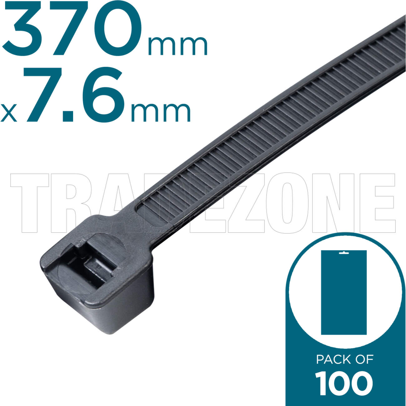 Powerwave 370mm x 7.6mm Plastic Cable Ties Black Pack of 100