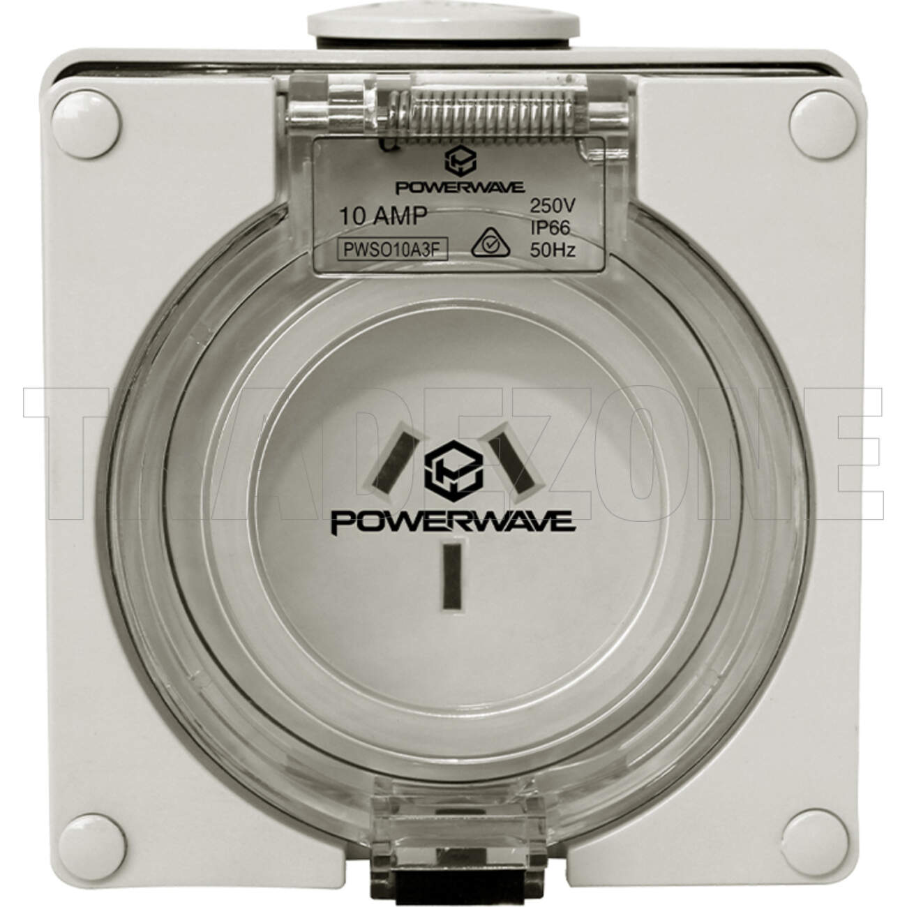Powerwave 10 Amp Single Phase 3 Flat Pins IP66 Industrial Socket Outlet Grey - Image 2