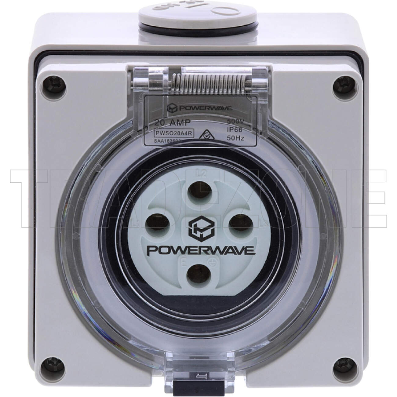 Powerwave 20 Amp 3 Phase 4 Round Pins IP66 Industrial Socket Outlet Grey - Image 2