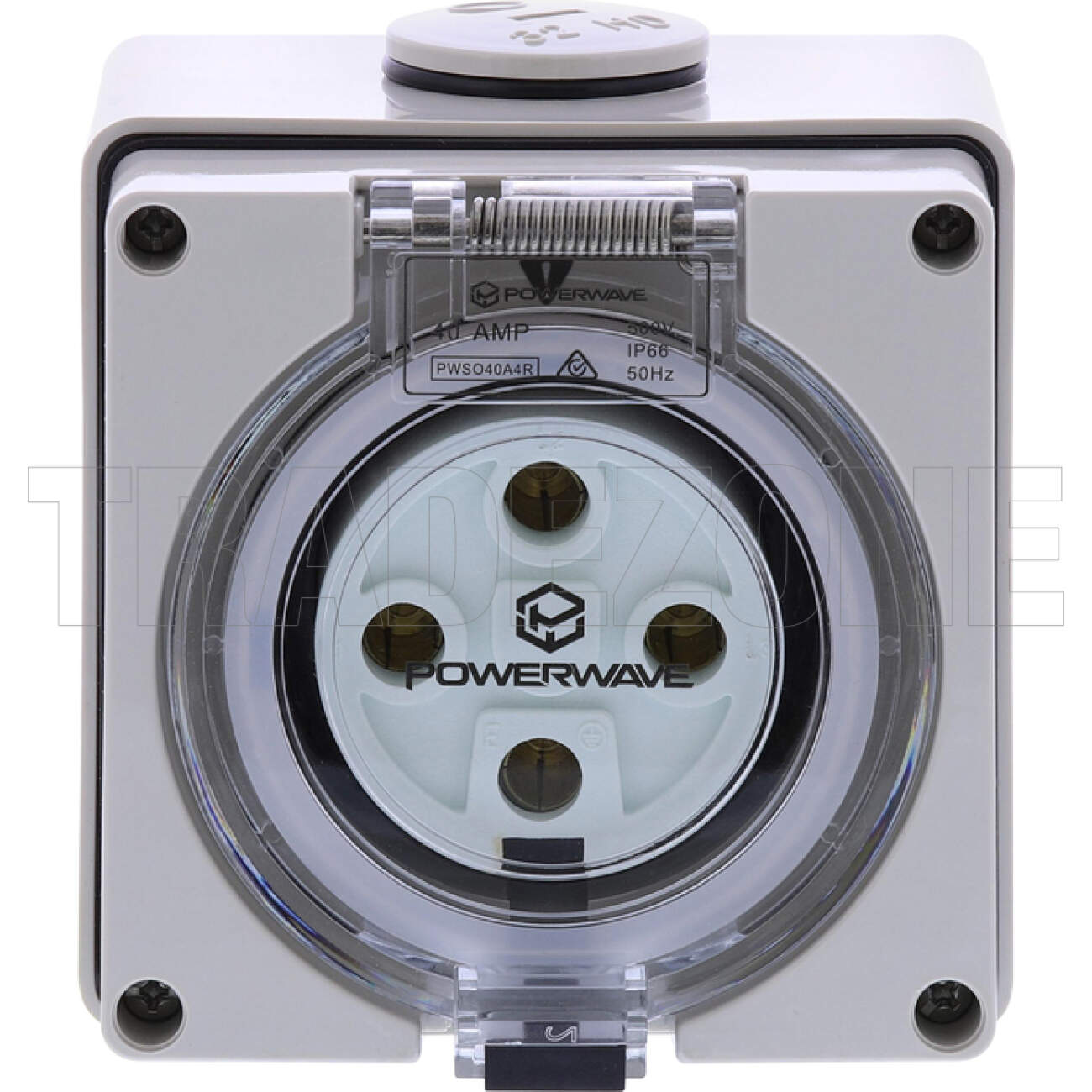 Powerwave 40 Amp 3 Phase 4 Round Pins IP66 Industrial Socket Outlet Grey - Image 2