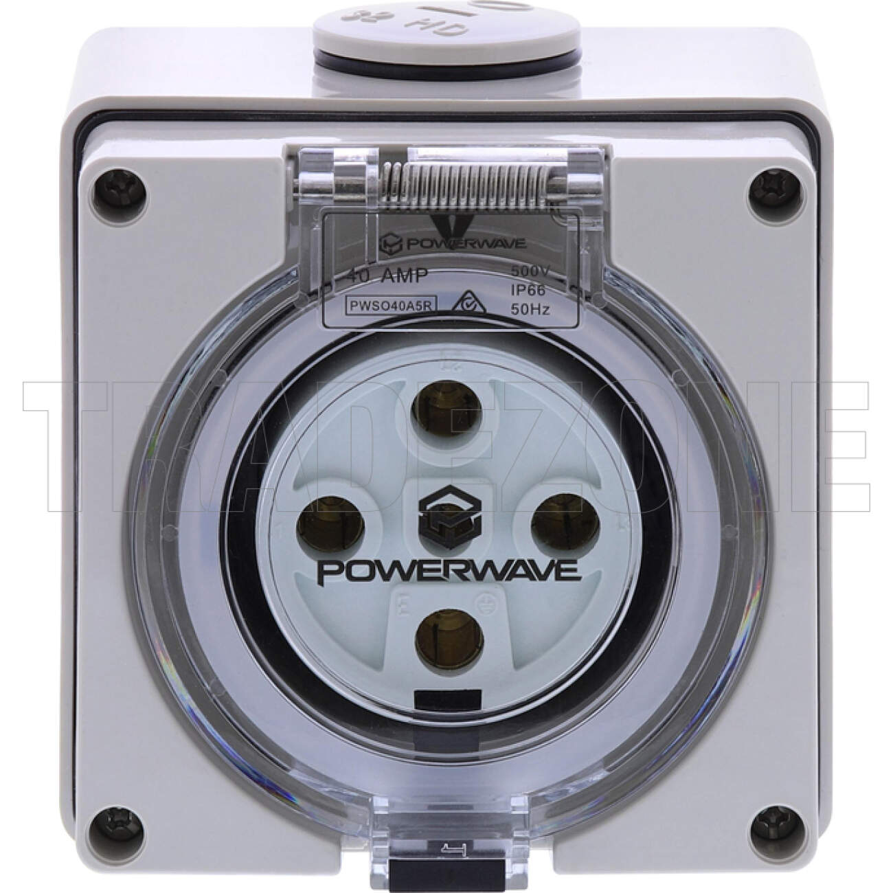 Powerwave 40 Amp 3 Phase 5 Round Pins IP66 Industrial Socket Outlet Grey - Image 2