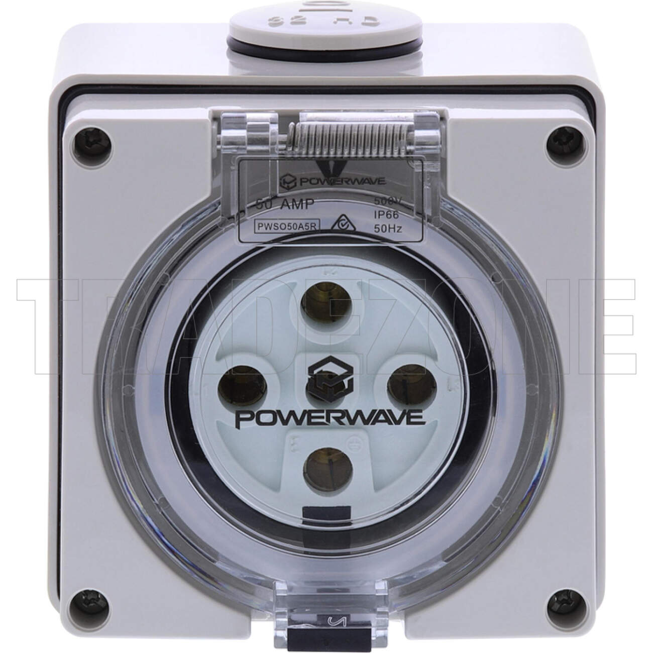 Powerwave 50 Amp 3 Phase 5 Round Pins IP66 Industrial Socket Outlet Grey - Image 2