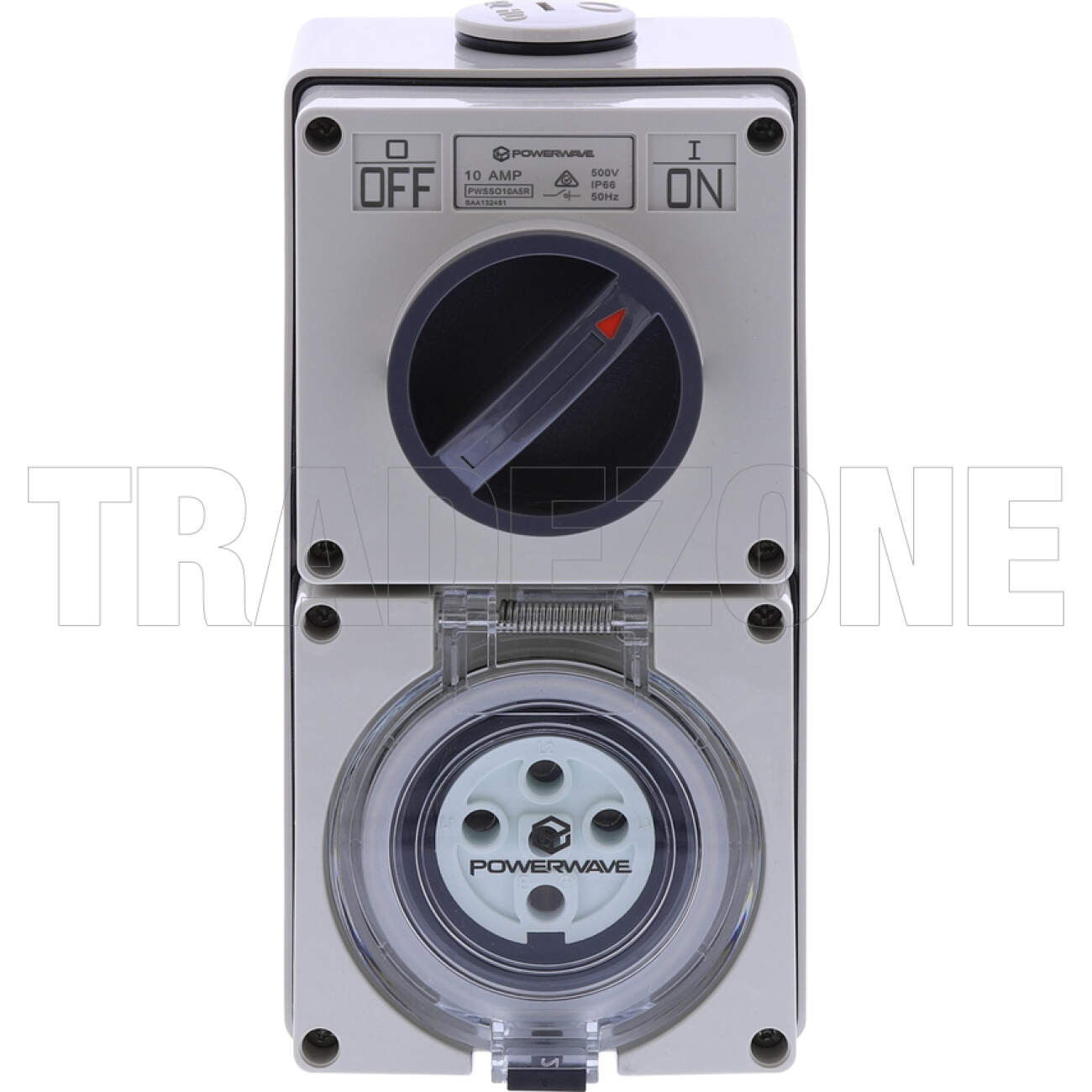 Powerwave 10 Amp 3 Phase 5 Round Pins IP66 Industrial Switched Outlet Grey - Image 2
