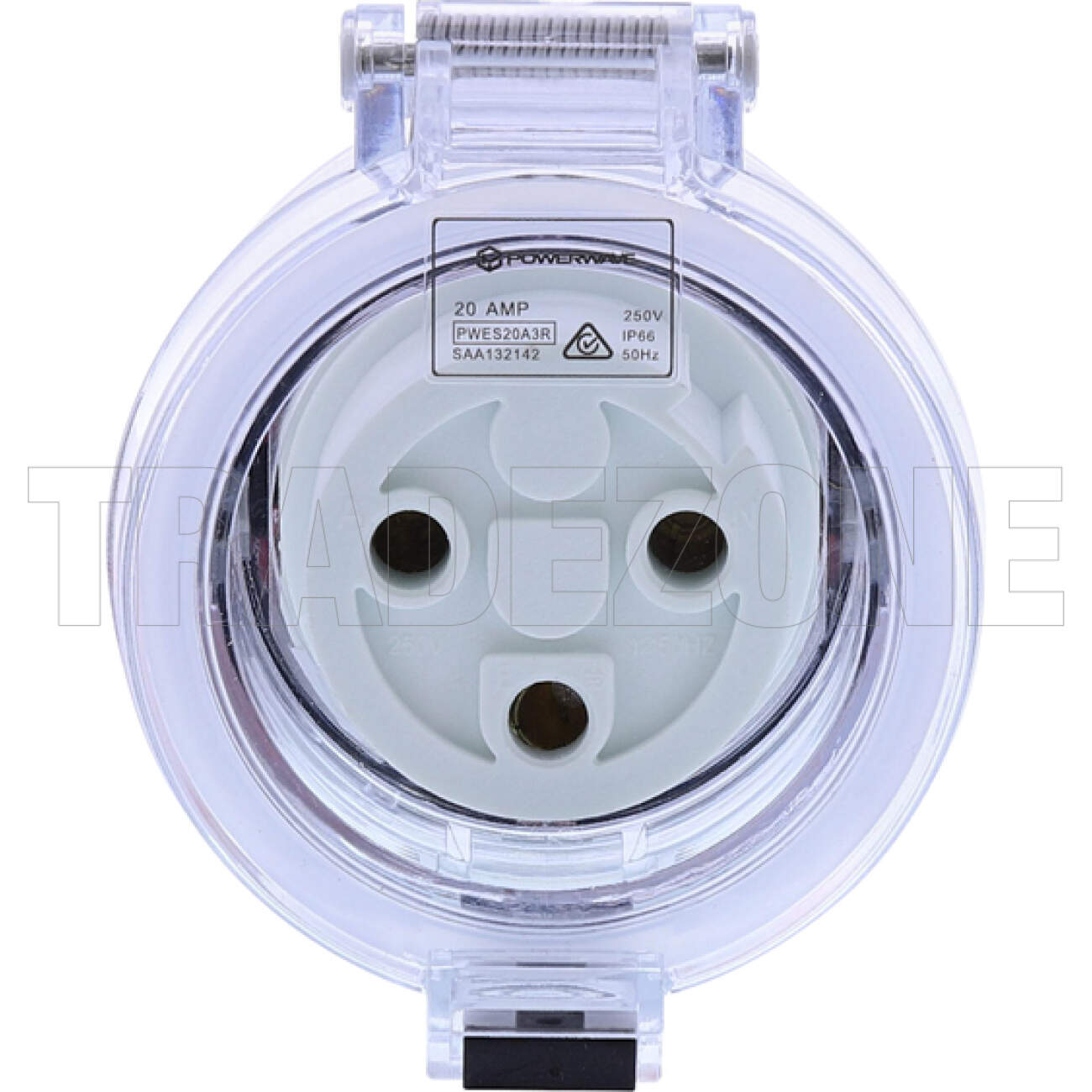 Powerwave 20 Amp Single Phase 3 Round Pins IP66 Industrial Straight Extension Socket Orange - Image 2