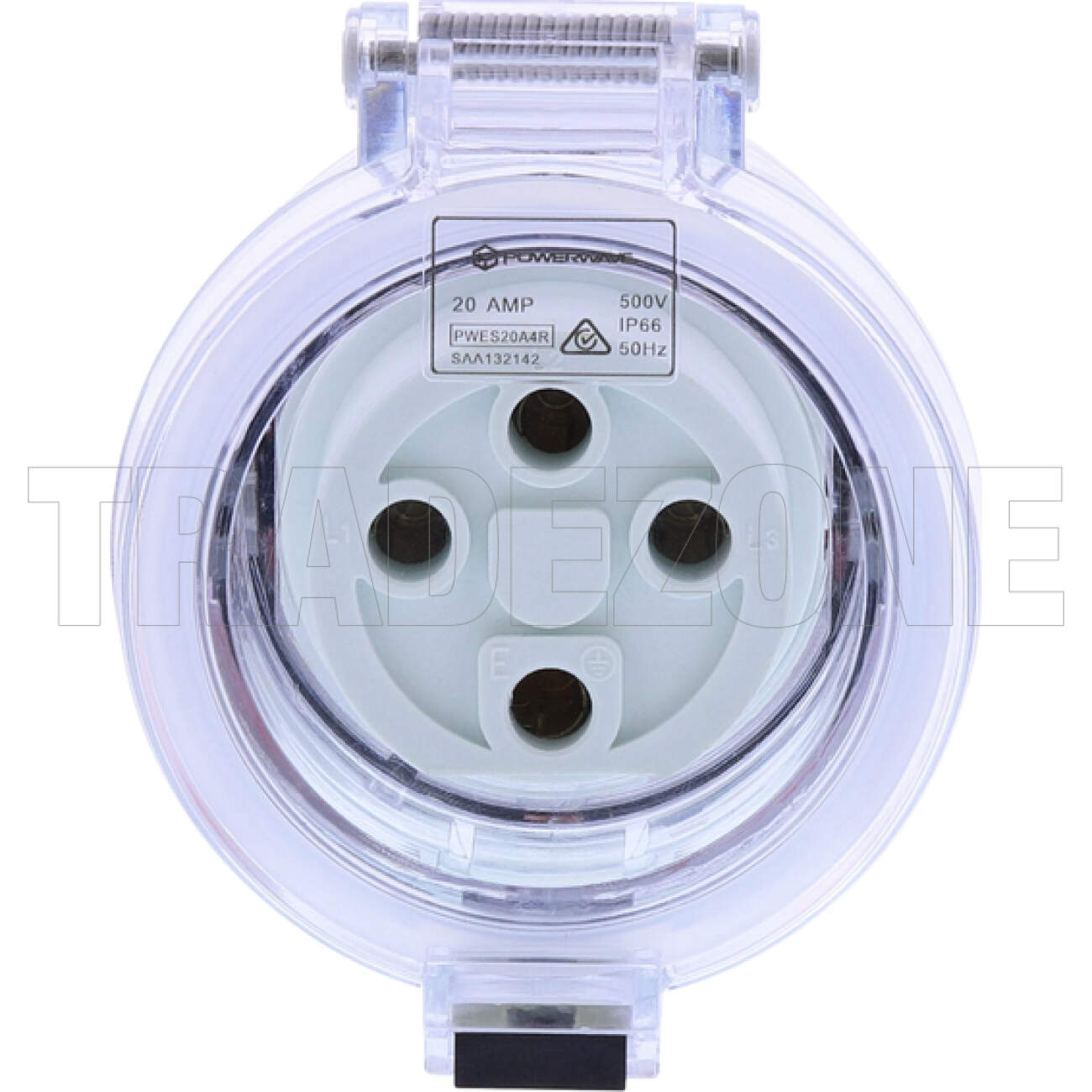 Powerwave 20 Amp 3 Phase 4 Round Pins IP66 Industrial Straight Extension Socket Orange - Image 2