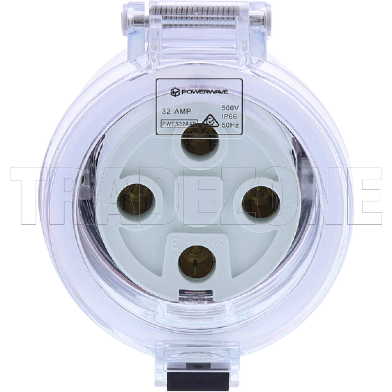 Powerwave 32 Amp 3 Phase 4 Round Pins IP66 Industrial Straight Extension Socket Orange - Image 2