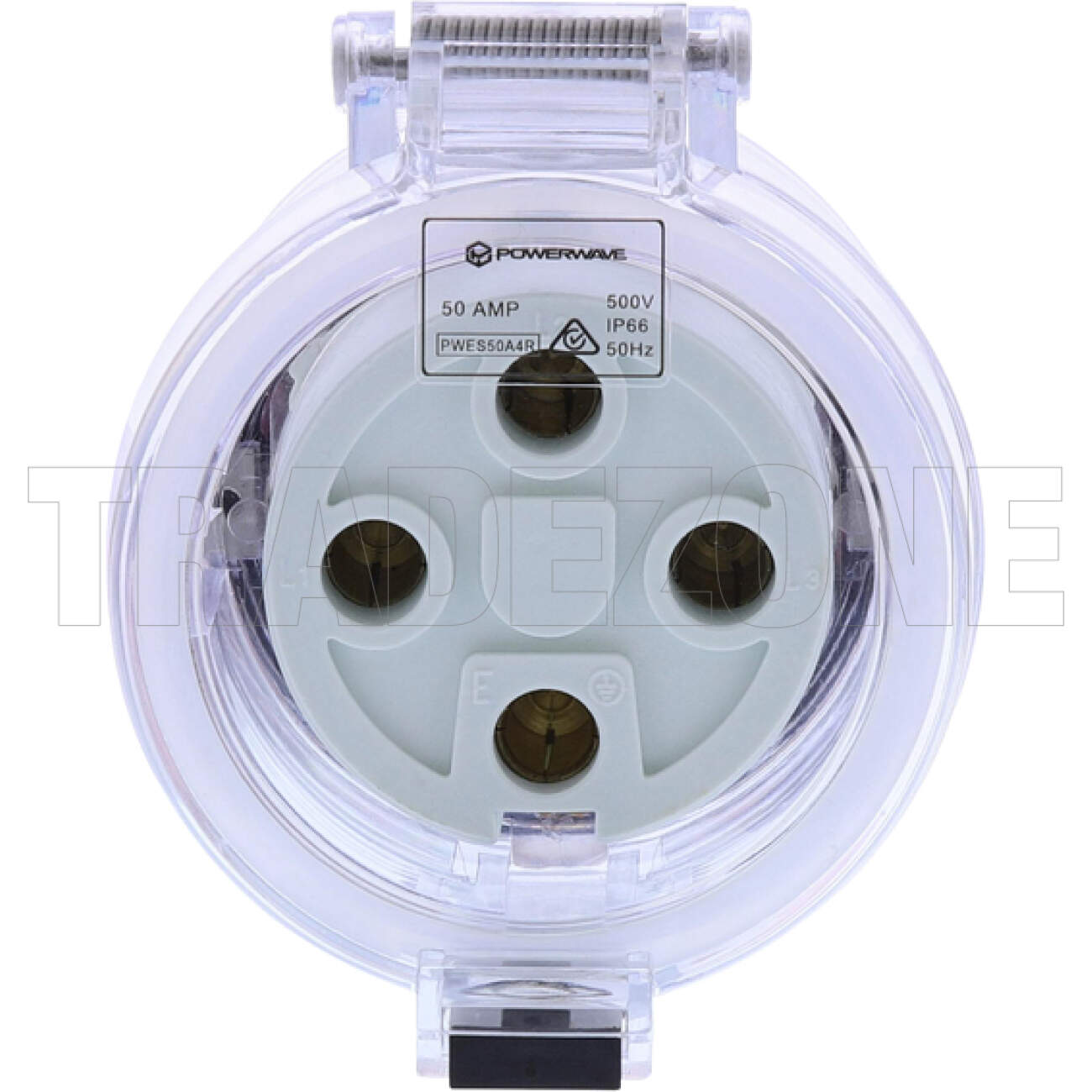 Powerwave 50 Amp 3 Phase 4 Round Pins IP66 Industrial Straight Extension Socket Orange - Image 2