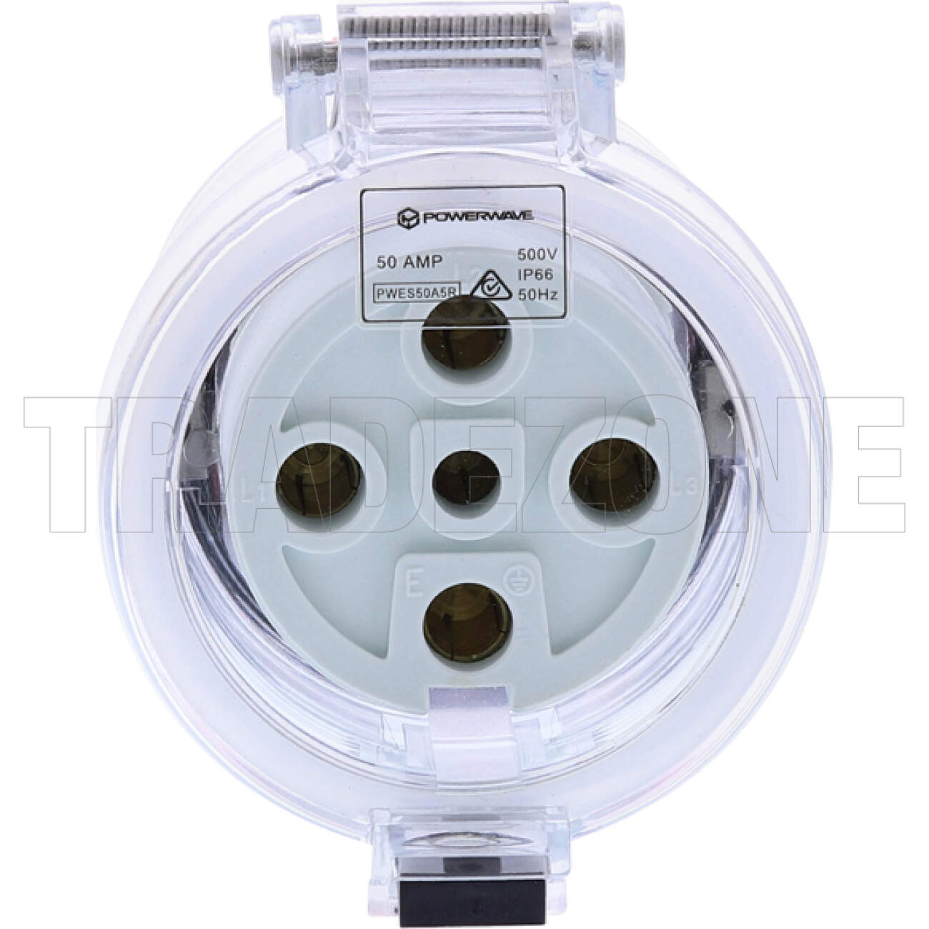 Powerwave 50 Amp 3 Phase 5 Round Pins IP66 Industrial Straight Extension Socket Orange - Image 2