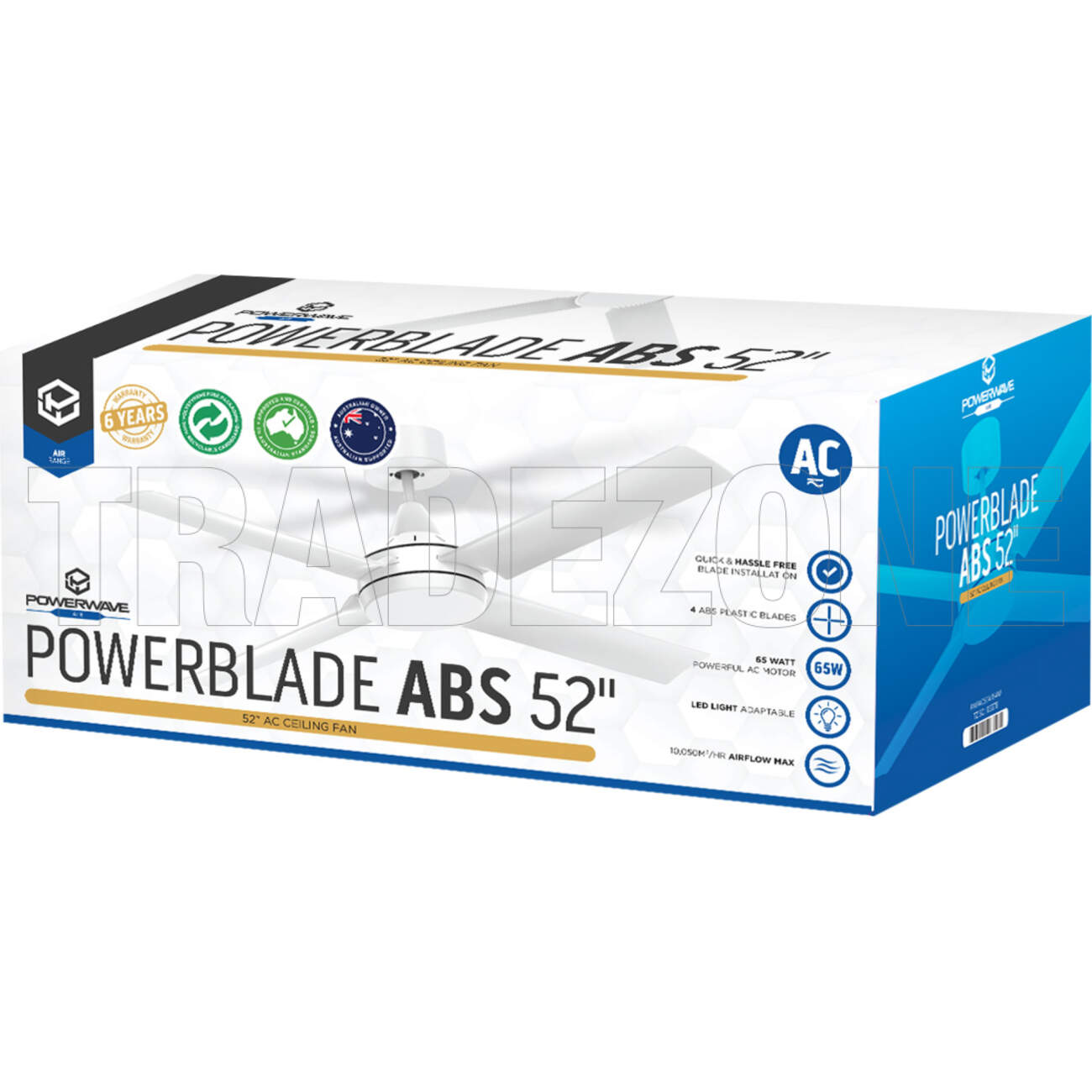 Powerwave 1320mm (52") POWERBLADE 4 Blade Ceiling Sweep Fan With ABS Blades White - Image 2