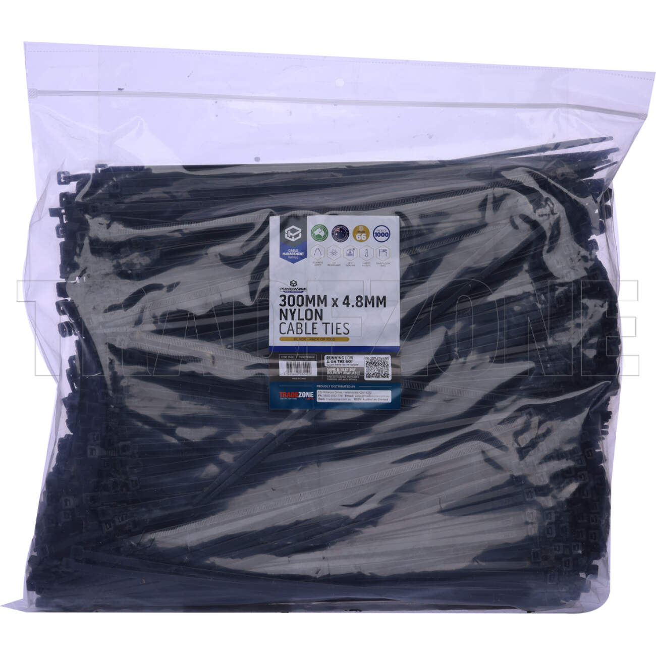 Powerwave 300mm x 4.8mm Nylon Cable Ties Black Pack of 1000 - Image 2